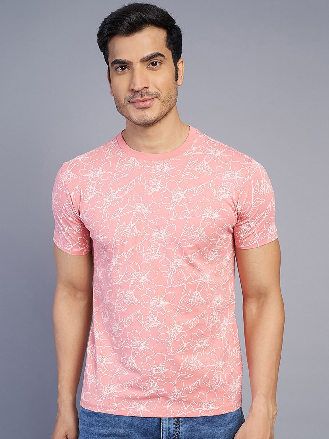 

JADE BLUE Floral Printed Pure Cotton Slim Fit T-shirt, Pink