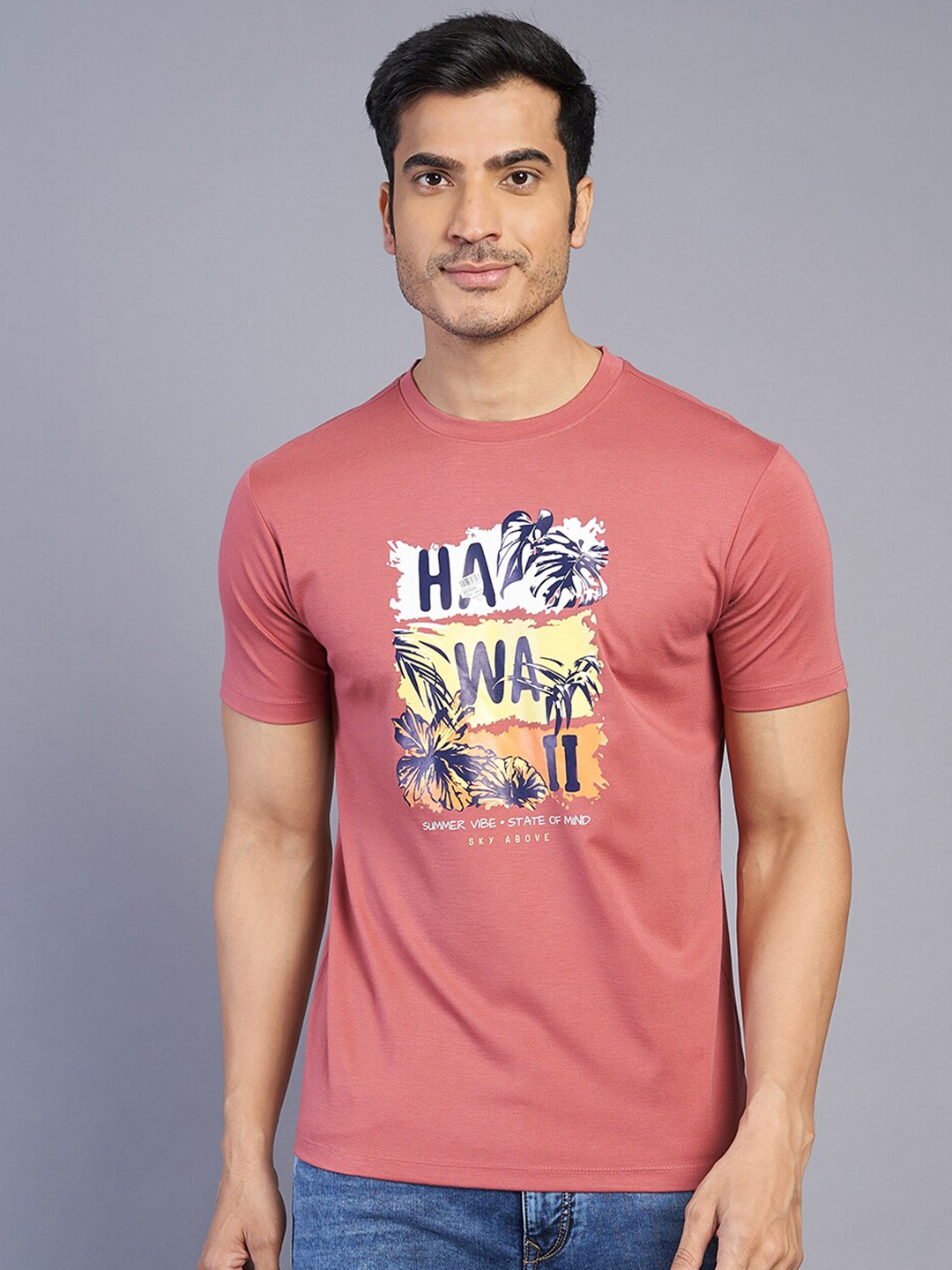 

JADE BLUE Graphic Printed Pure Cotton Slim Fit T-shirt, Pink