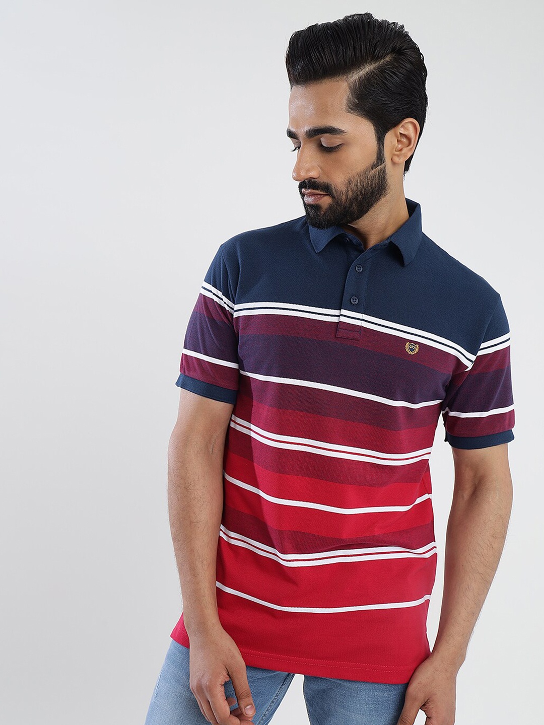 

JADE BLUE Men Striped Polo Collar Slim Fit T-shirt, Multi