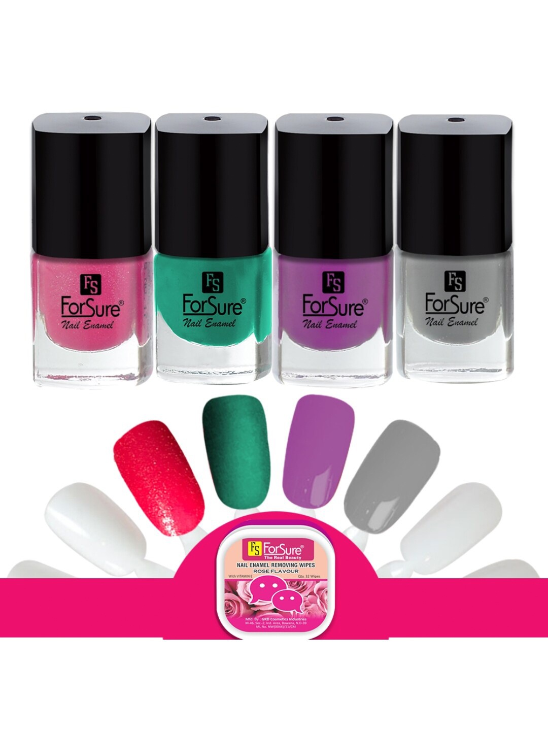 

ForSure Trendy Set Of 4 Long Lasting Nail Enamel-5ml Each-108-109-110-113, Pink