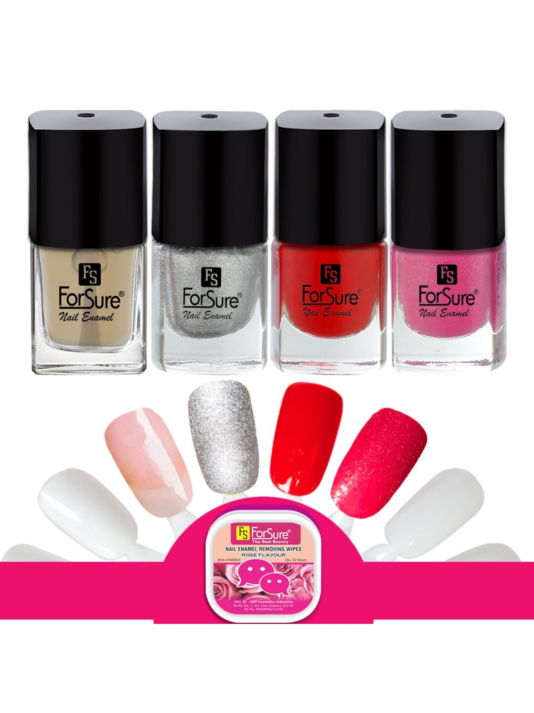 

ForSure Trendy Set Of 4 Long Lasting Nail Enamel-5ml Each-108,105,107,119, Silver
