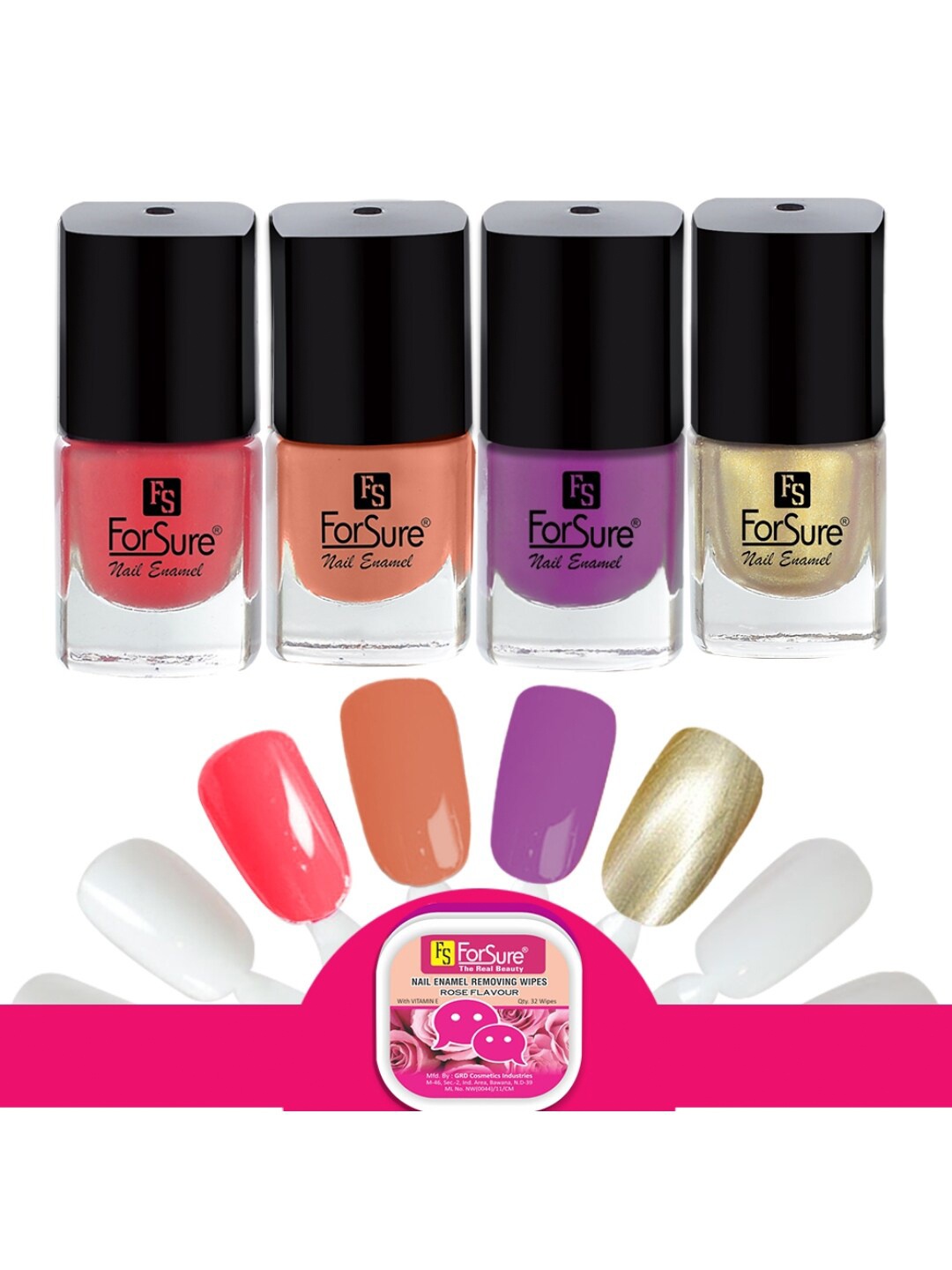 

ForSure Trendy Set Of 4 Long Lasting Gloss Nail Polish-5ml Each-109-102-103-104, Multi