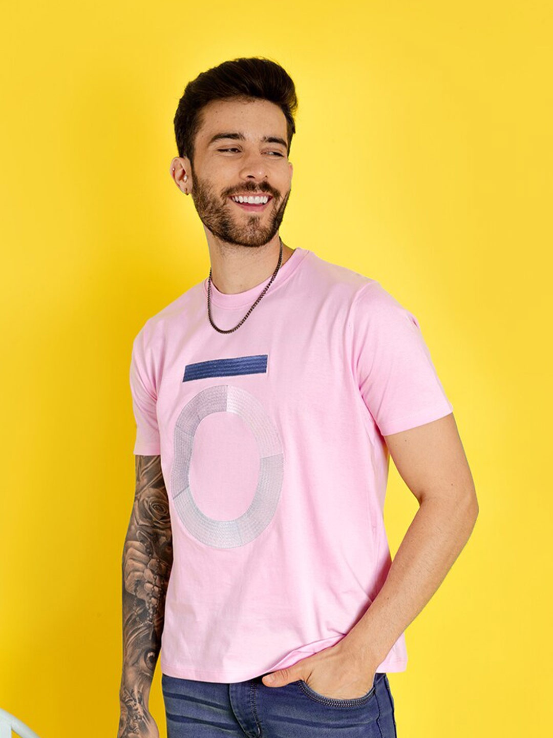 

PEPLOS Men Printed T-shirt, Pink