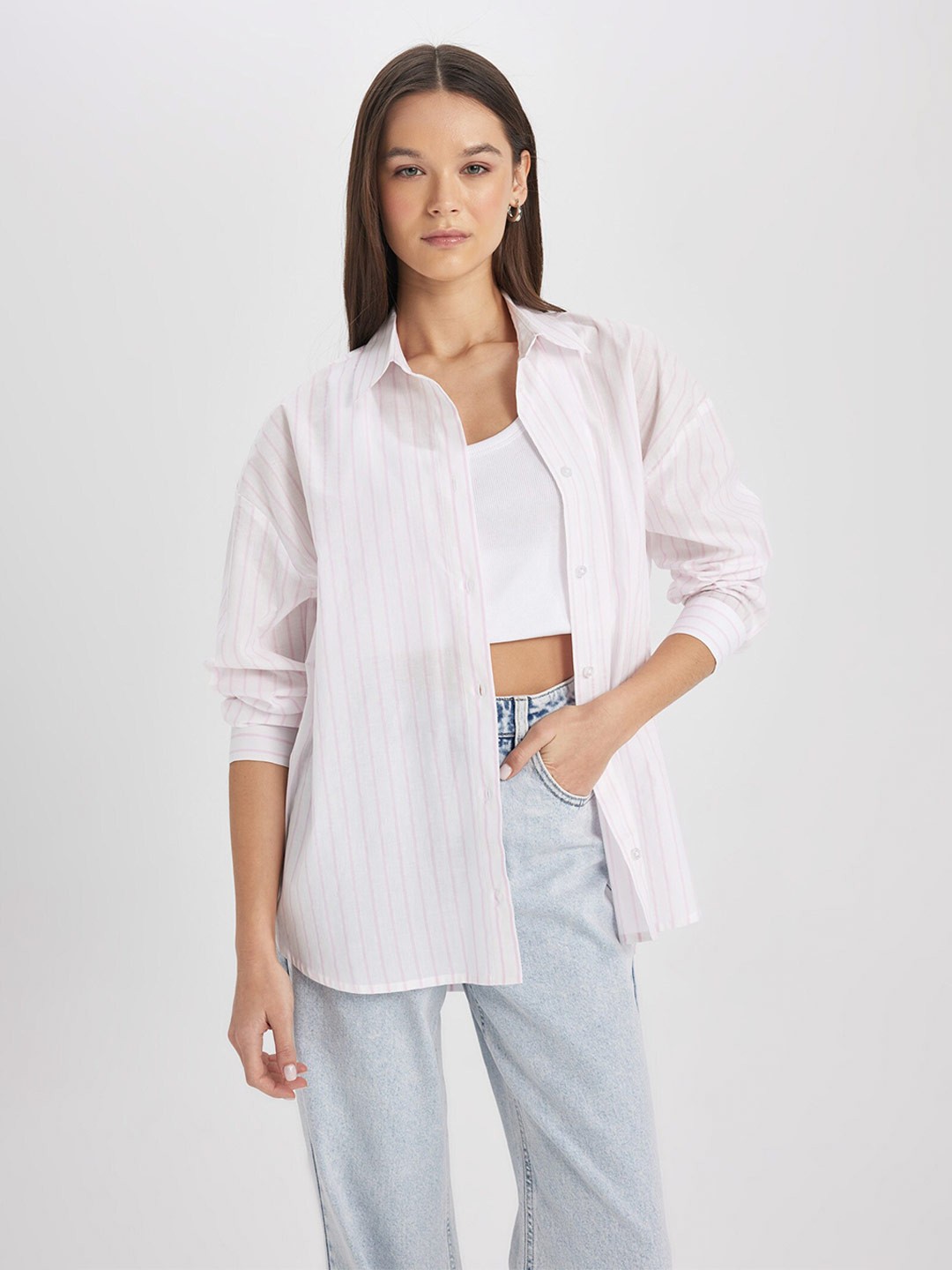 

DeFacto Women Opaque Striped Casual Shirt, Na