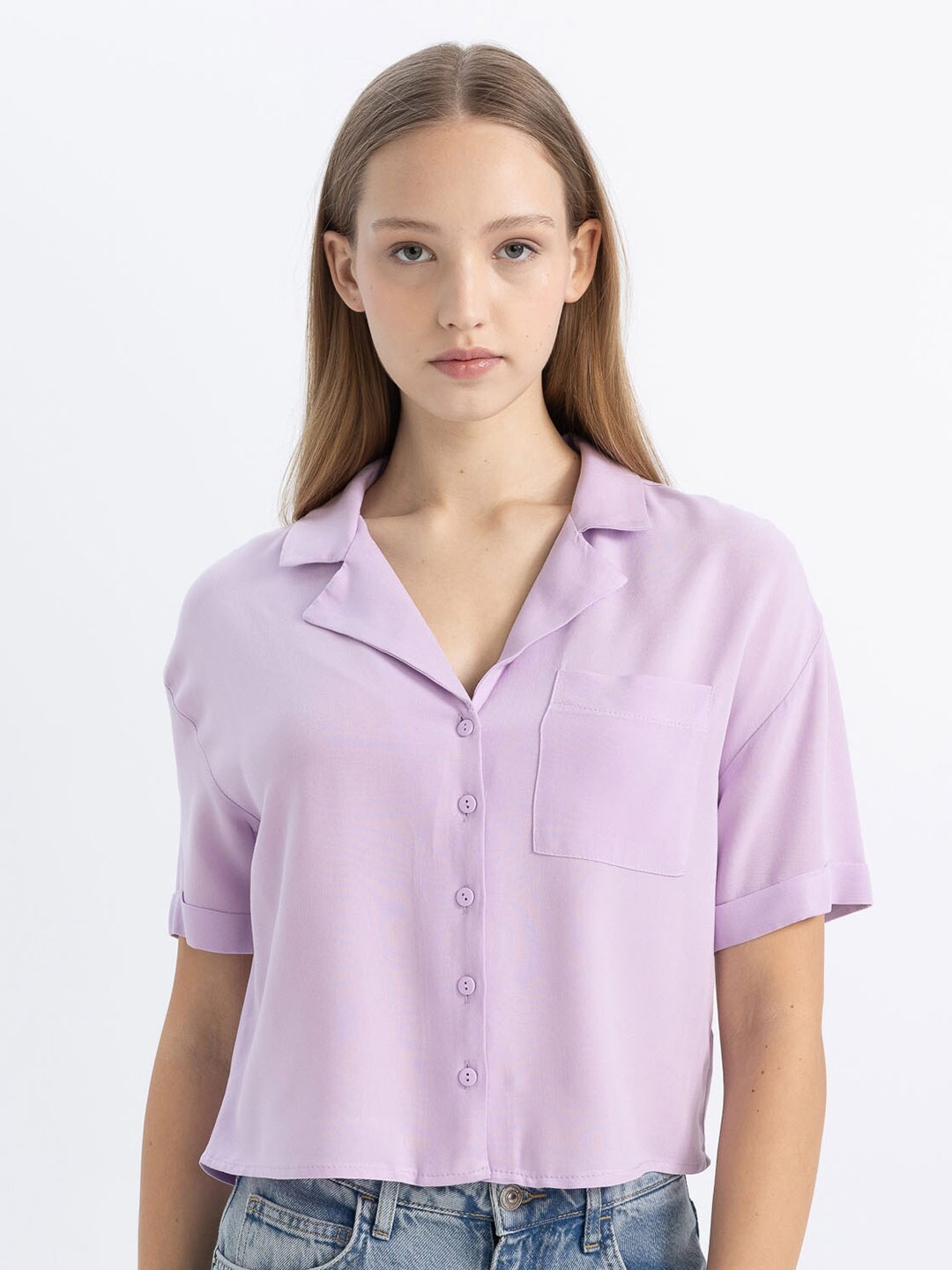 

DeFacto Women Opaque Casual Cotton Shirt, Violet