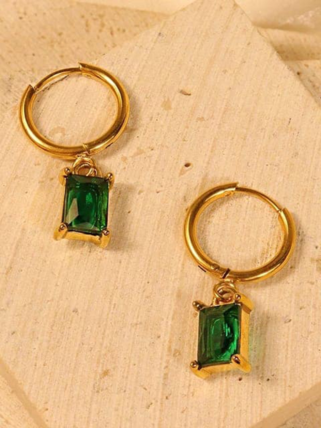 

KRYSTALZ Artificial Stones Gold Plated Stainless Steel Hoop Earrings