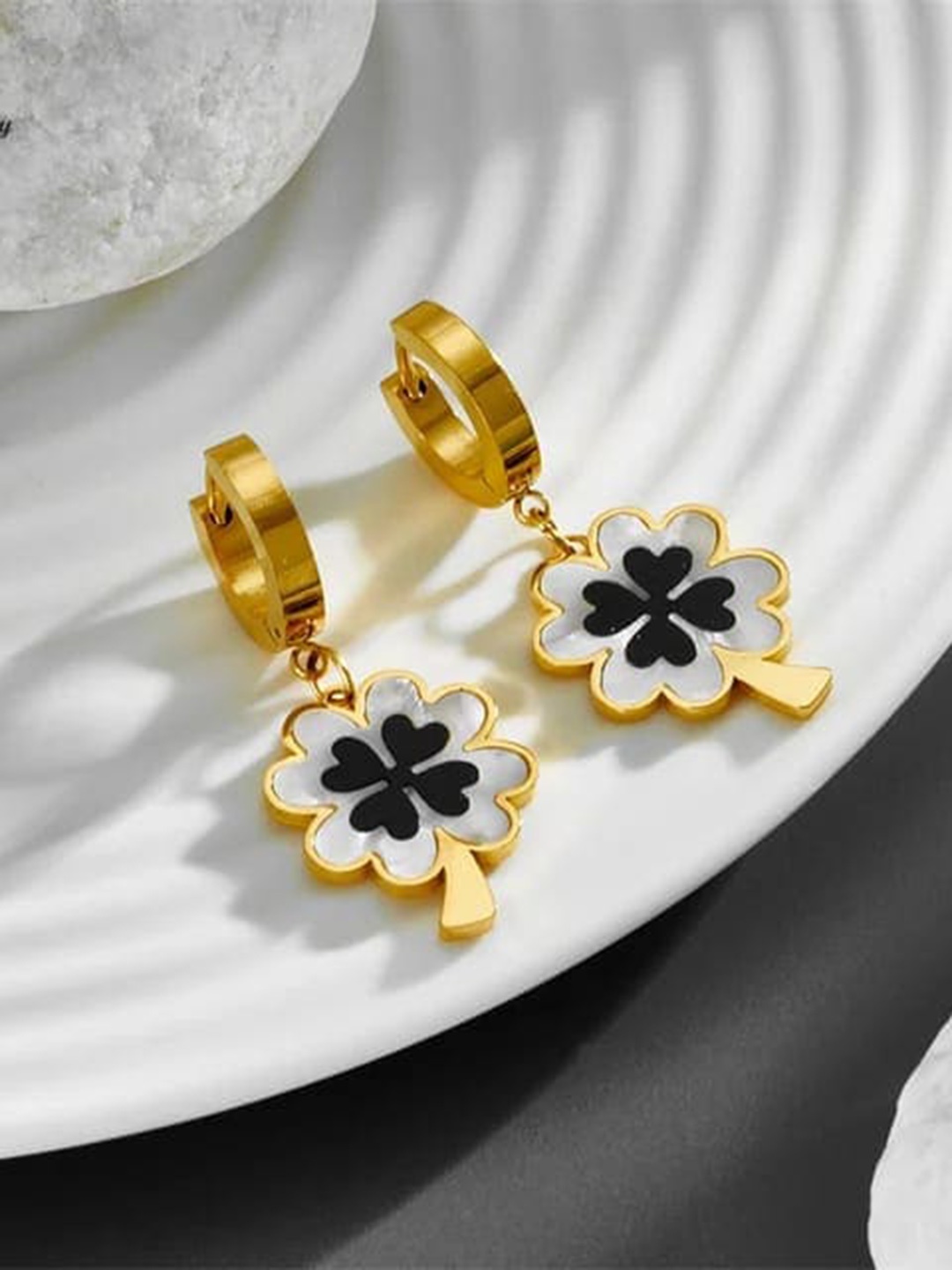 

KRYSTALZ Gold-Plated Stainless Steel Enamelled Floral Drop Earrings