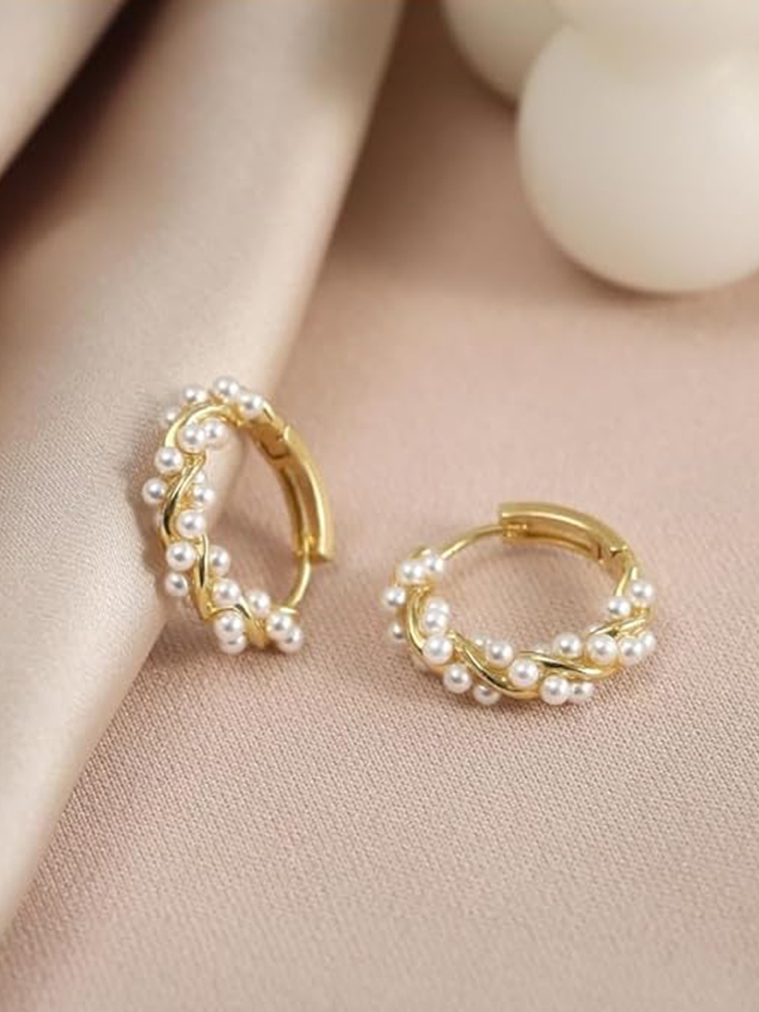 

KRYSTALZ Gold-Plated Beads Beaded Circular Hoop Earrings