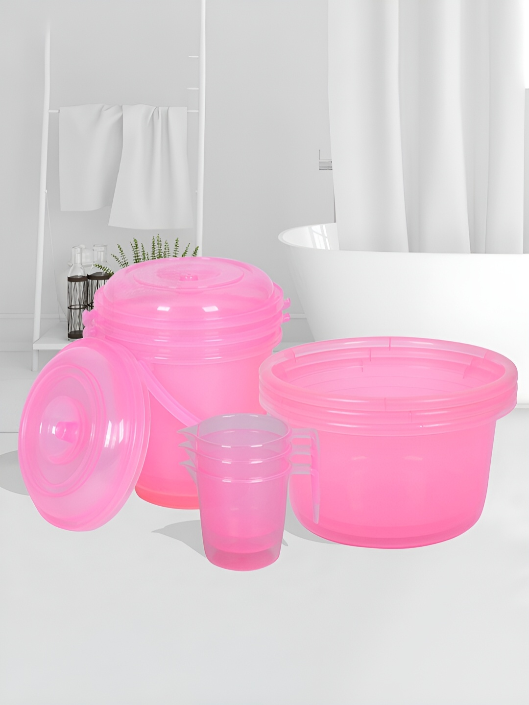

Kuber Industries Pink 9 Piece Bath Accessories Set