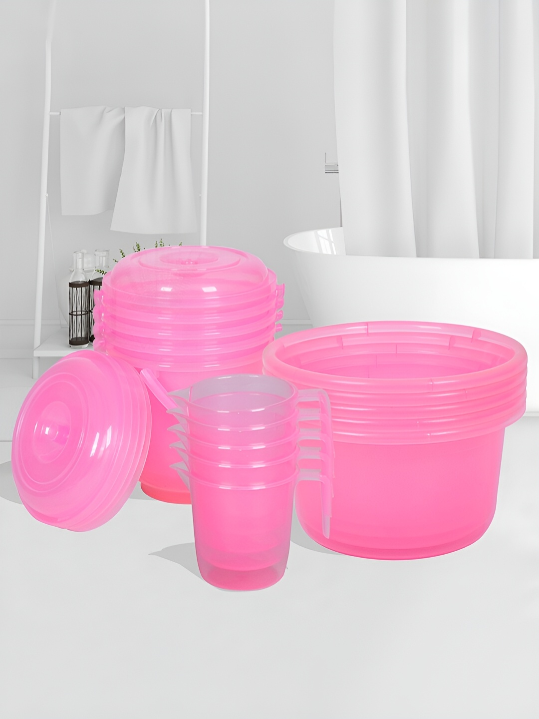 

Kuber Industries Pink 15 Pieces Tub With Bucket & Mug