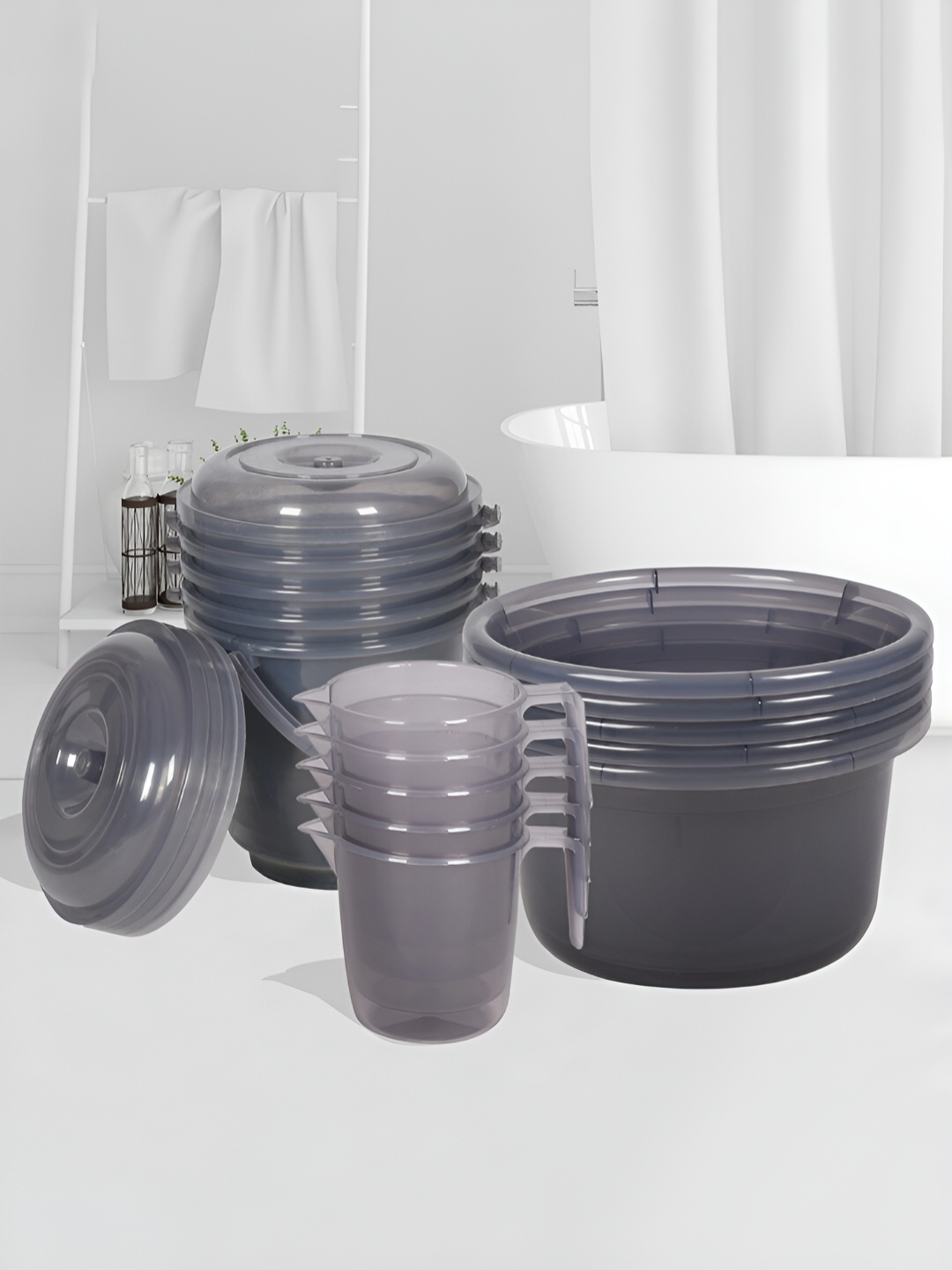 

Kuber Industries Grey 15 Pieces Bath Accessories Set