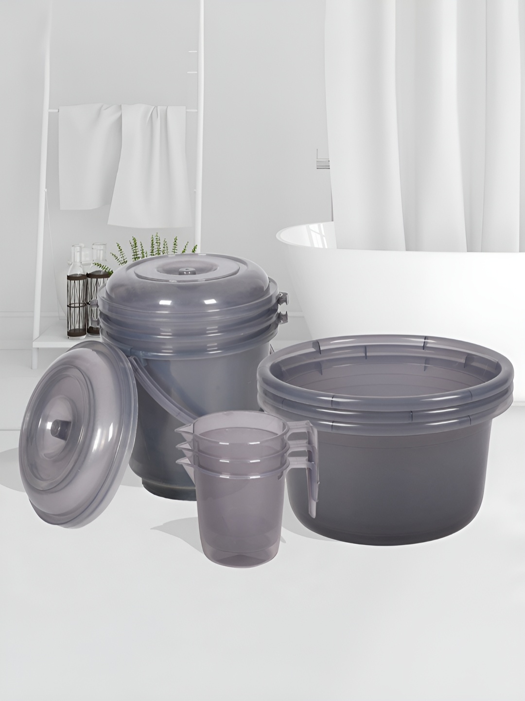 

Kuber Industries Grey 9Pcs Classic Bath Accessories Set