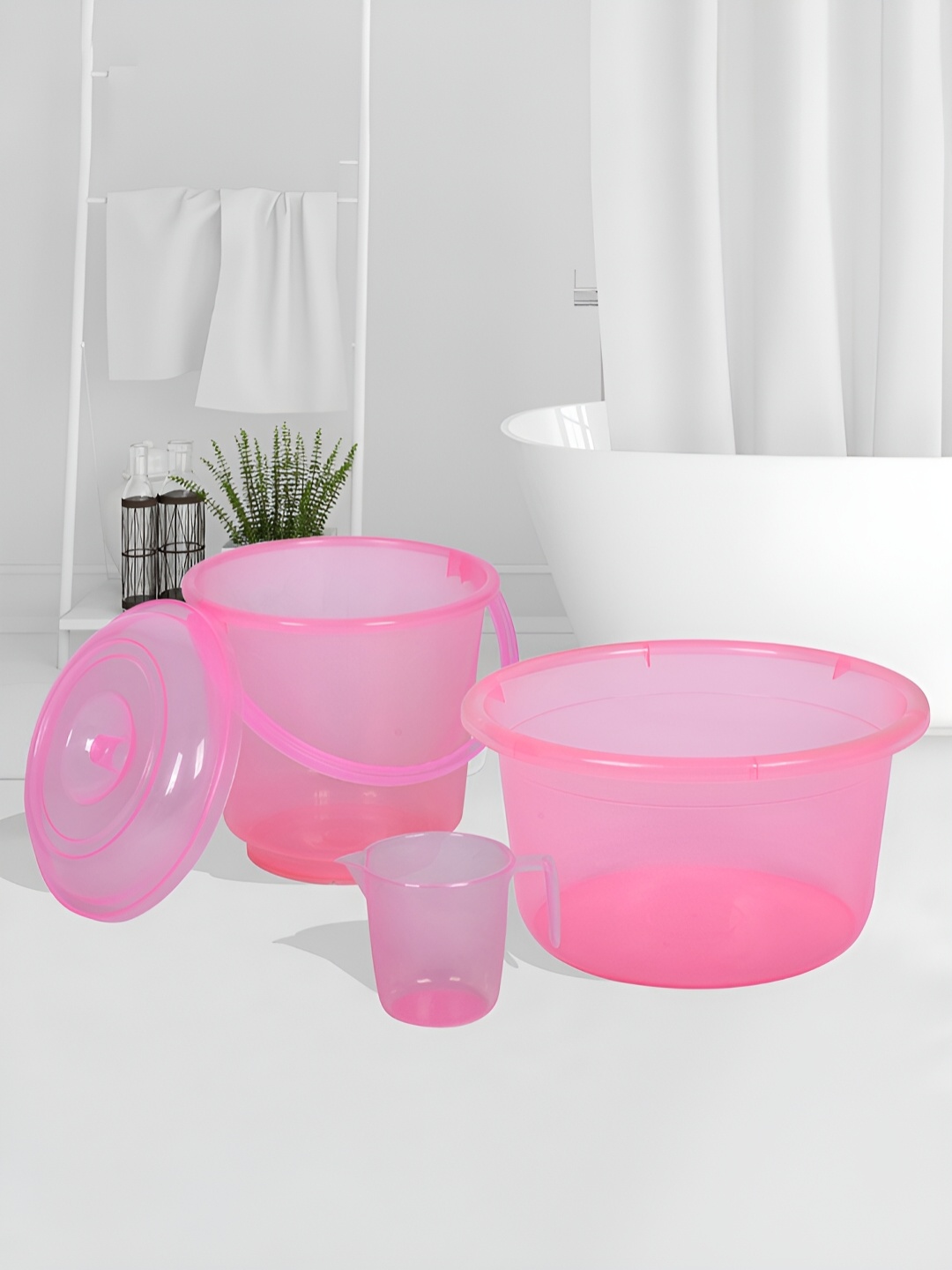 

Kuber Industries Pink 3 Pieces Tub With Bucket & Mug