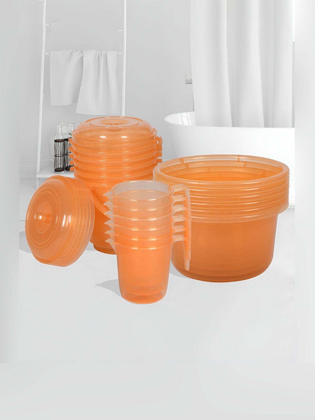 

Kuber Industries Orange 18 Pcs Bath Accessories Set