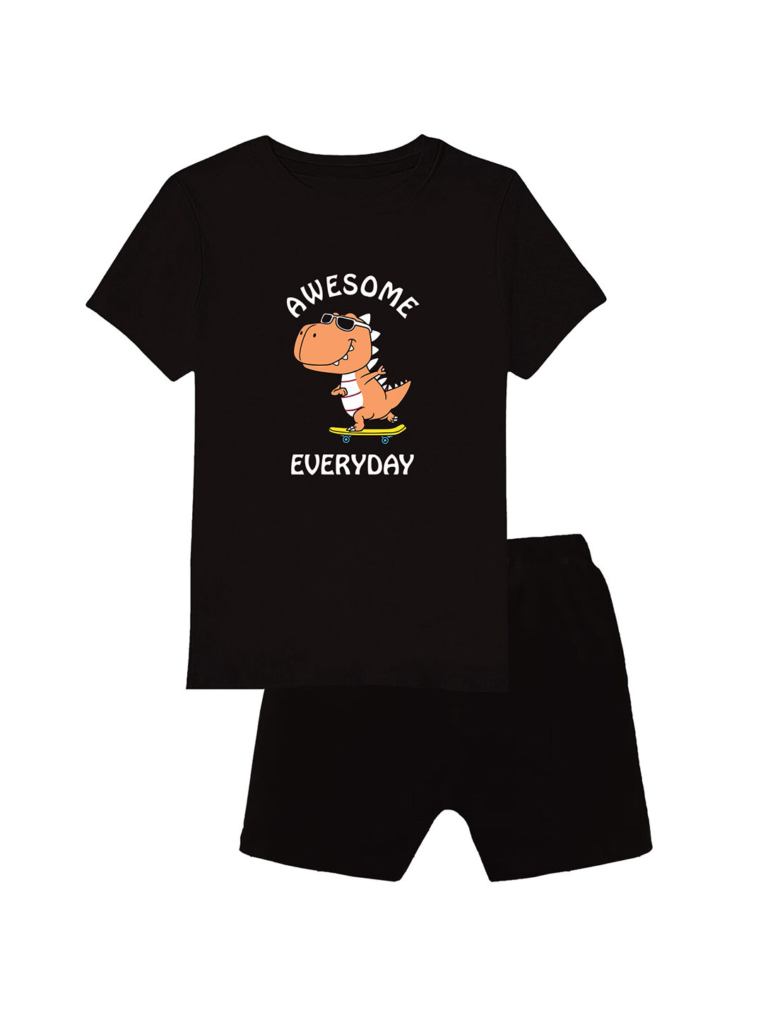 

CoolTees4U Boys Printed Pure Cotton T-shirt with Shorts, Black
