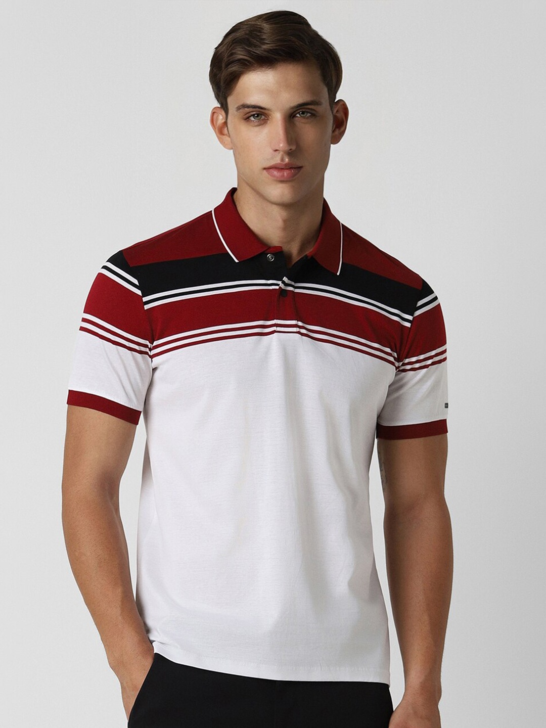 

Van Heusen Flex Men Colourblocked Polo Collar Pockets T-shirt, White