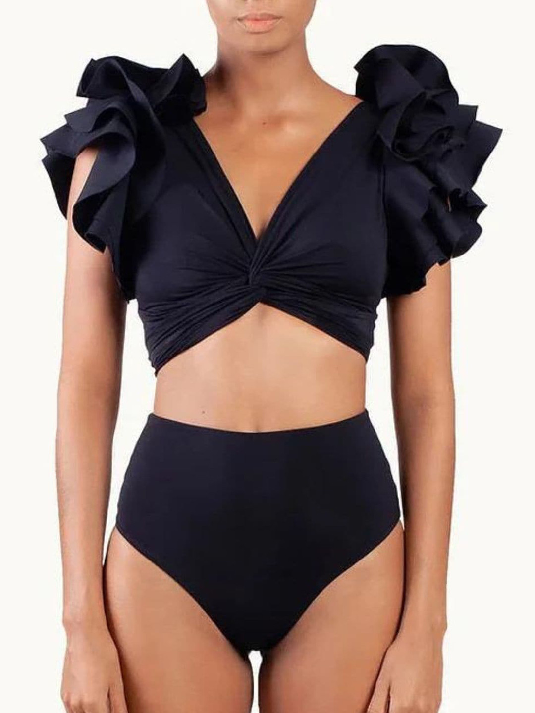 

Addery Ruffled Detailed Swim Bikini Set With Sarong, Black
