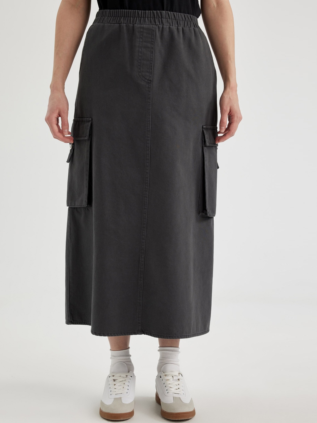 

DeFacto Pure Cotton A-Line Midi Skirt, Grey