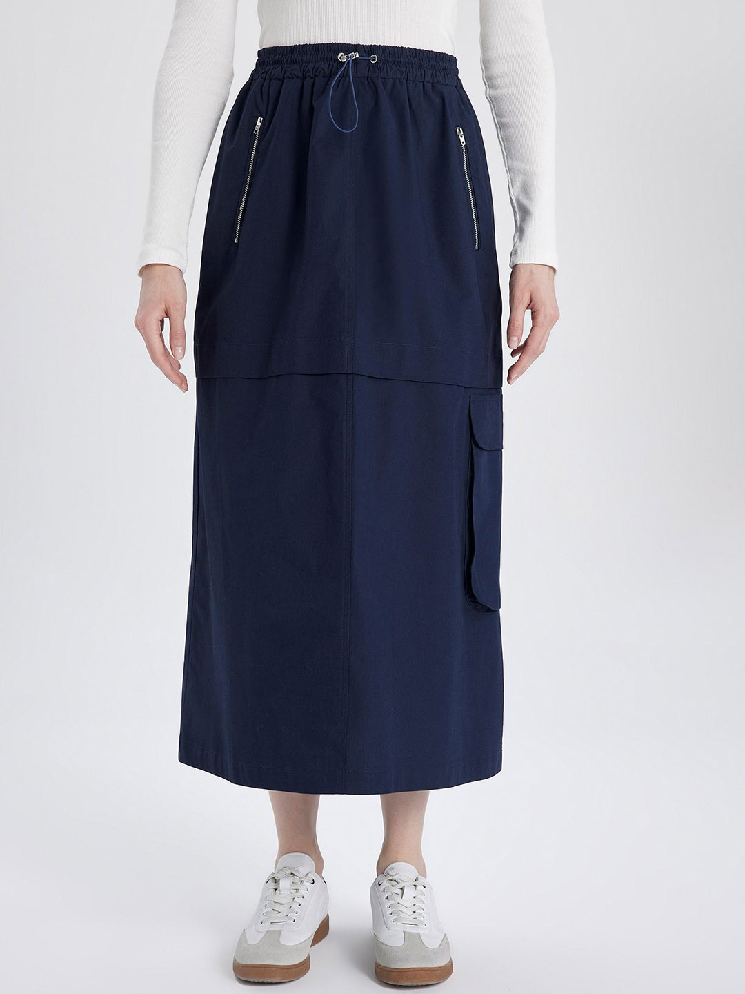 

DeFacto Pure Cotton A-Line Midi Skirts, Navy blue