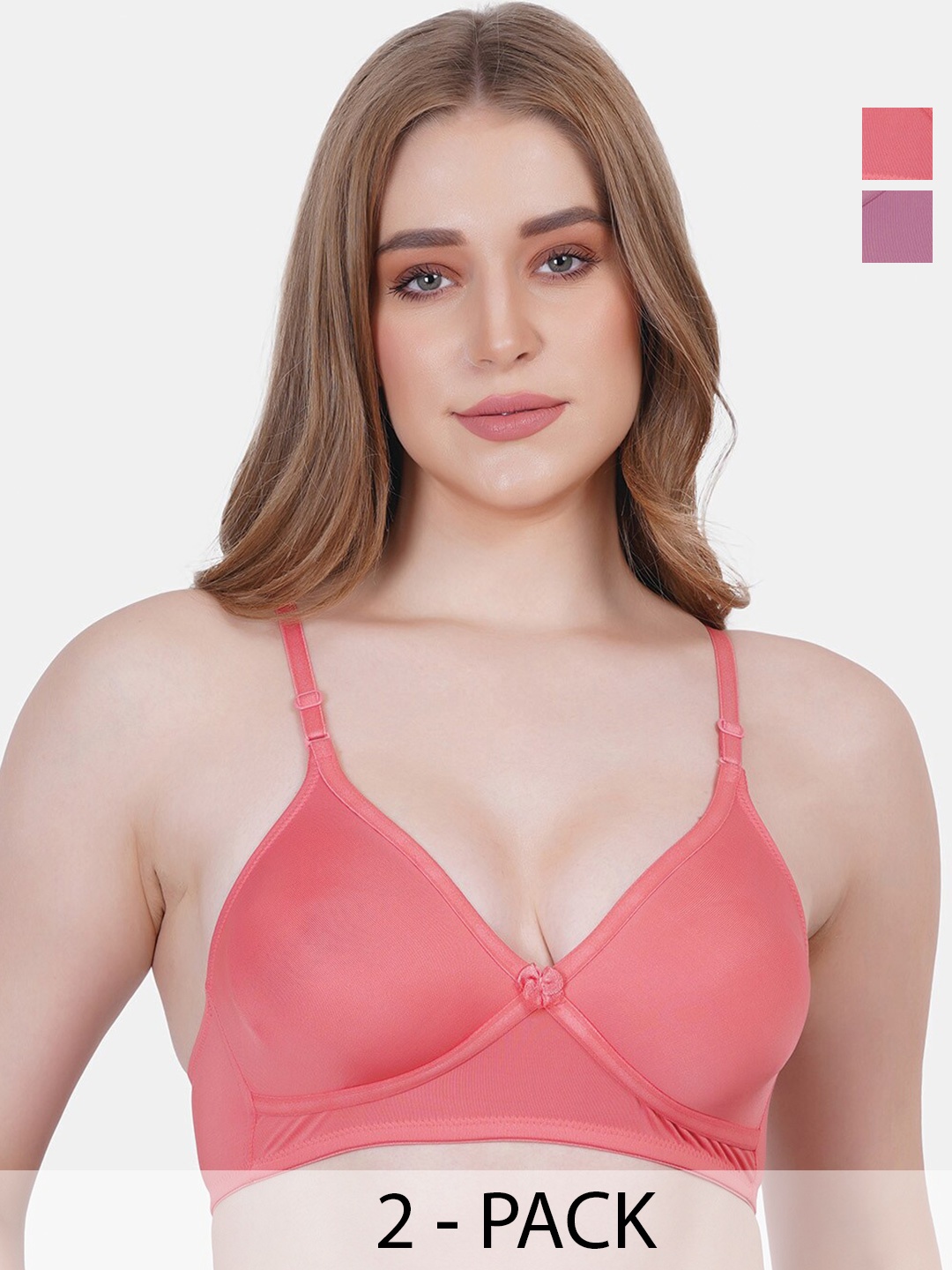 

Reveira Set Of 2 Full Coverage Non Padded Everyday Bra - All Day Comfort, Peach