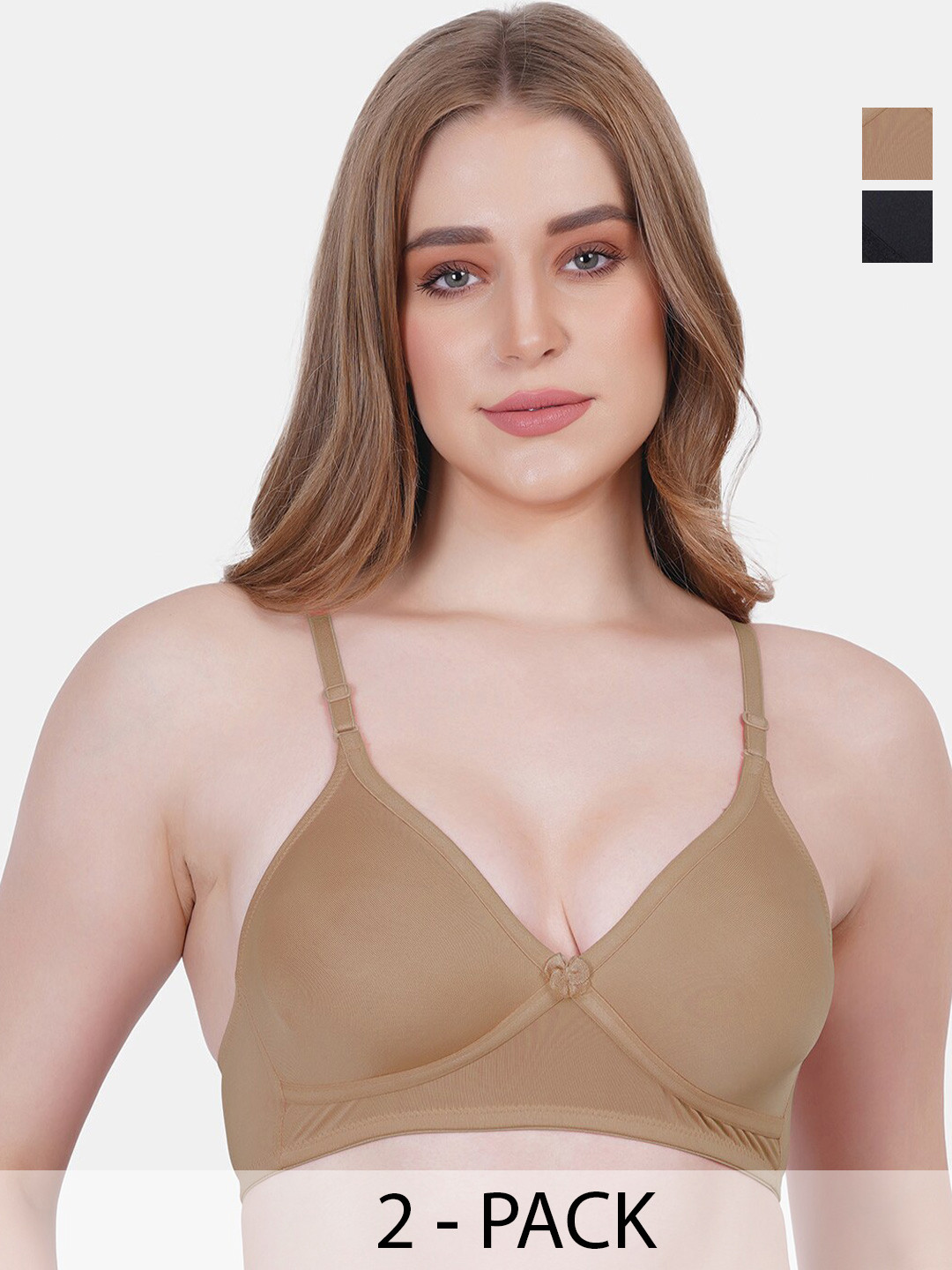 

Reveira Set Of 2 Full Coverage Non Padded Everyday Bra - All Day Comfort, Nude