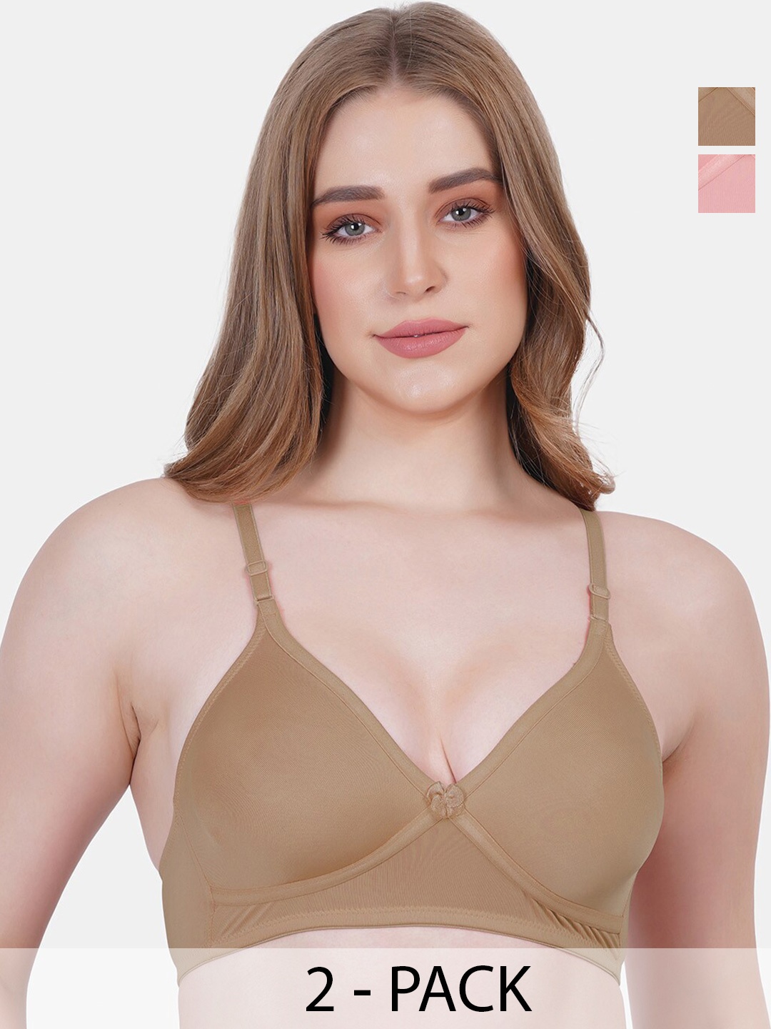 

Reveira Set Of 2 Full Coverage Non Padded Everyday Bra - All Day Comfort, Nude