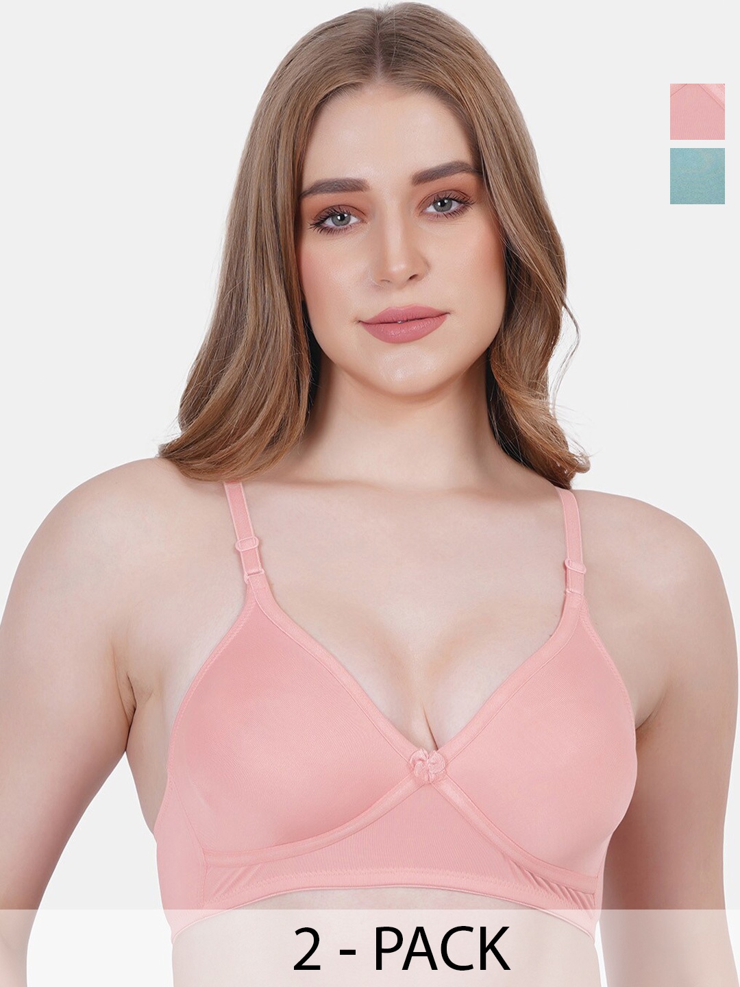 

Reveira Set Of 2 Full Coverage Non Padded Everyday Bra - All Day Comfort, Peach