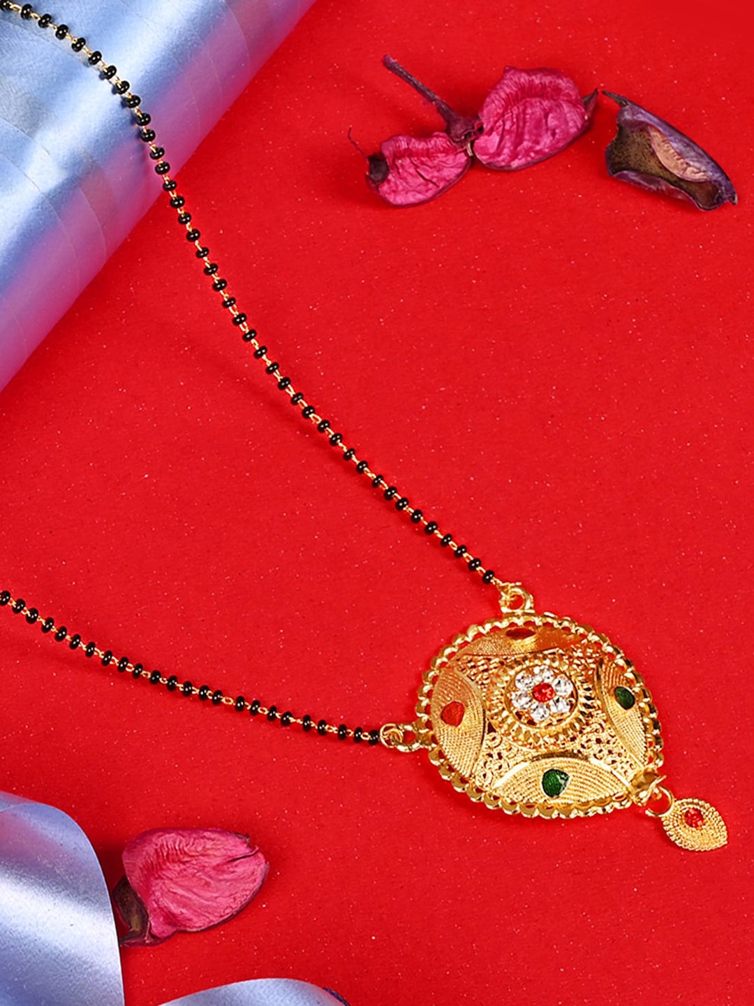 

LOOM LEGACY Gold-Plated Artificial Stones and Beads Mangalsutra