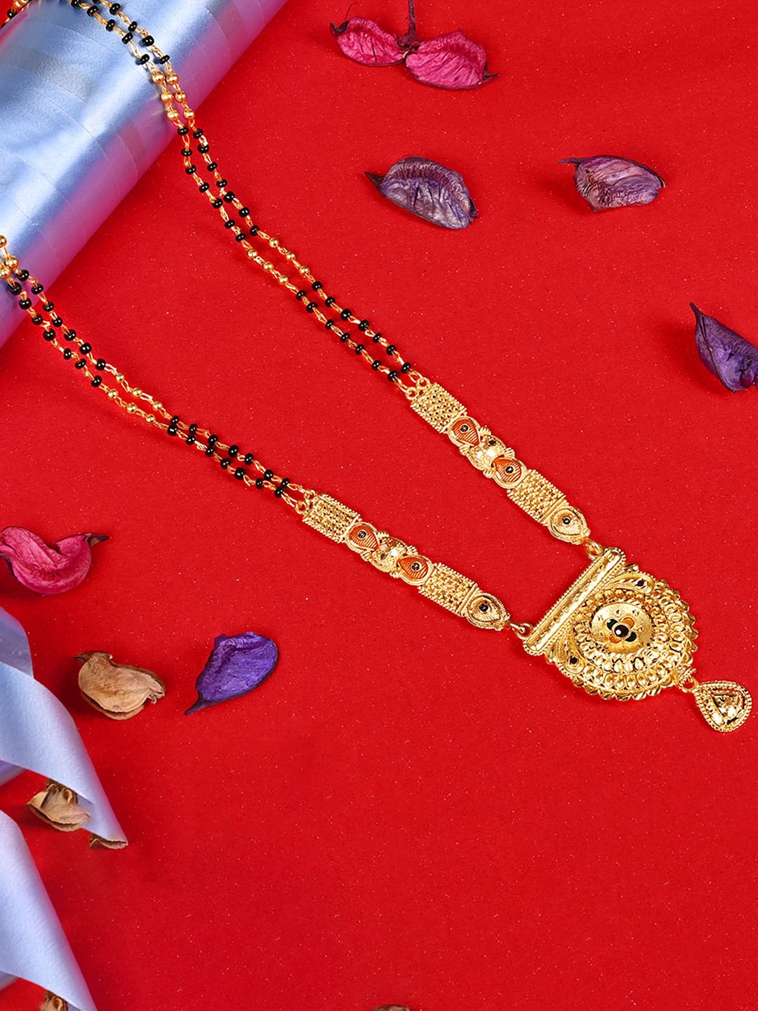 

LOOM LEGACY Gold-Plated Artificial Stones and Beads Mangalsutra