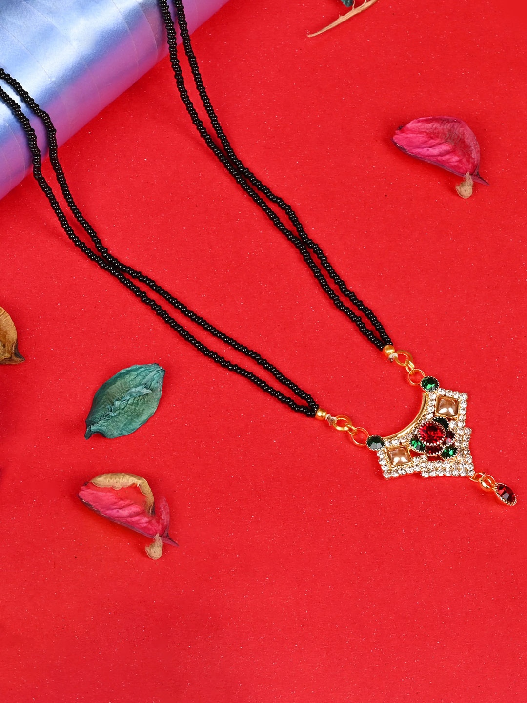 

LOOM LEGACY Gold Plated Artificial Stones and Beads Mangalsutra