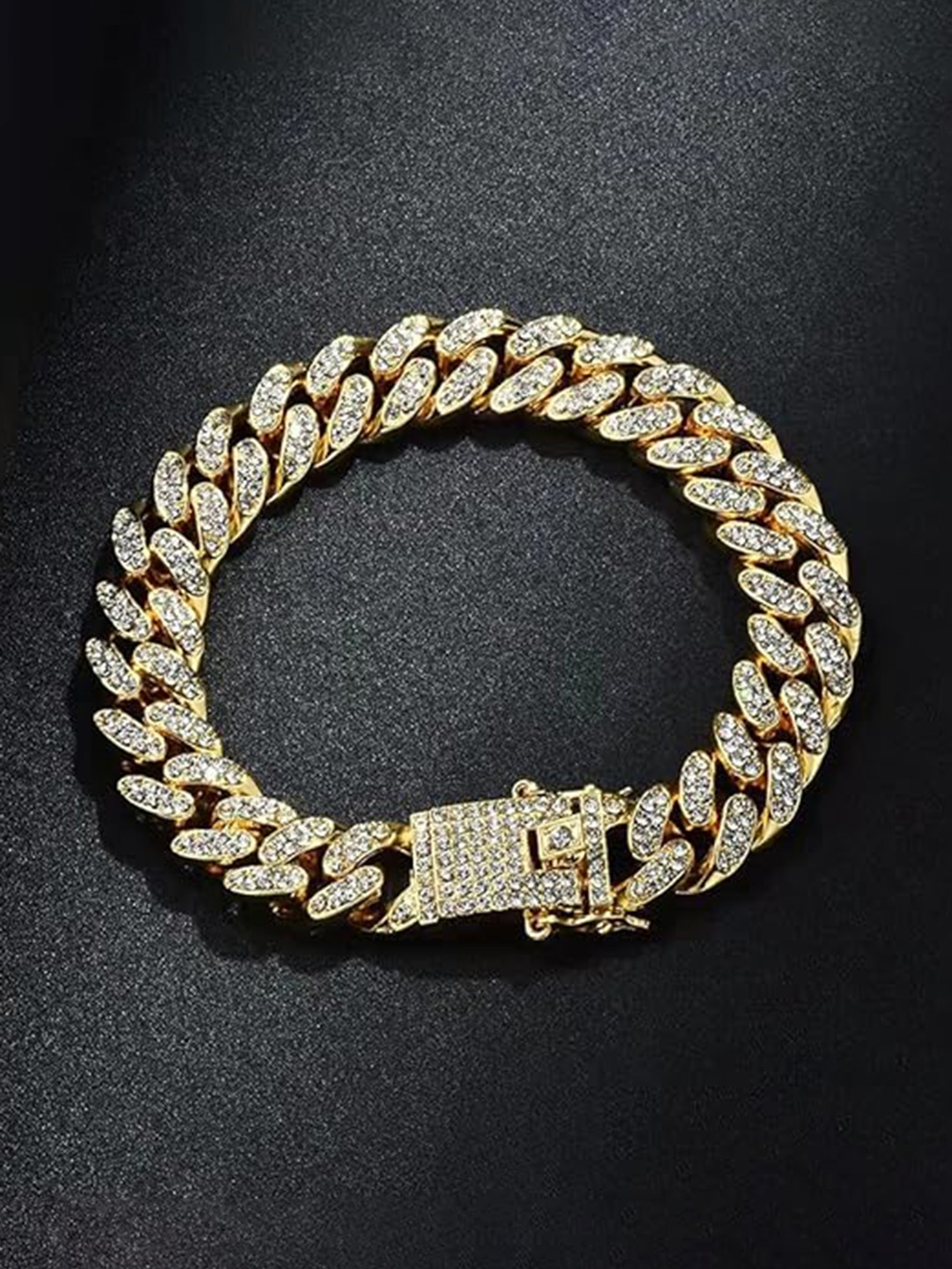 

MEENAZ Men American Diamond Gold-Plated Link Bracelet