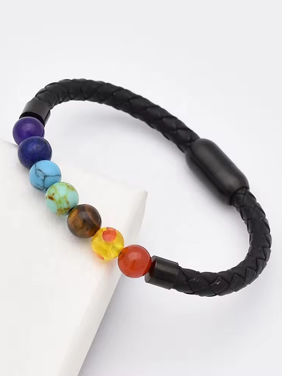 

MEENAZ Unisex Leather Kada Bracelet, Black