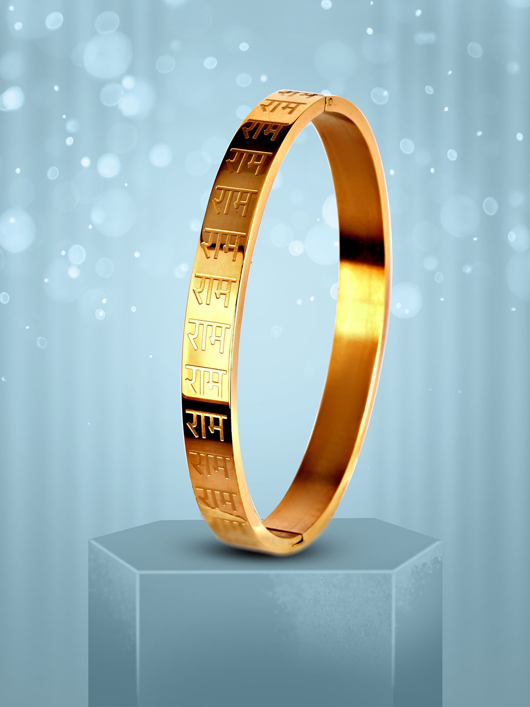 

MEENAZ Men Stainless Steel Gold Plated Kada Bracelet