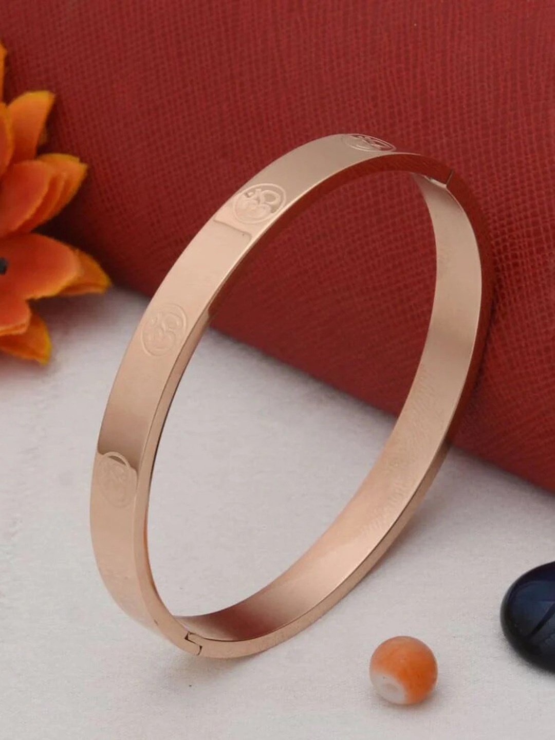 

MEENAZ Men Rose Gold-Plated Stainless Steel Kada Bracelet