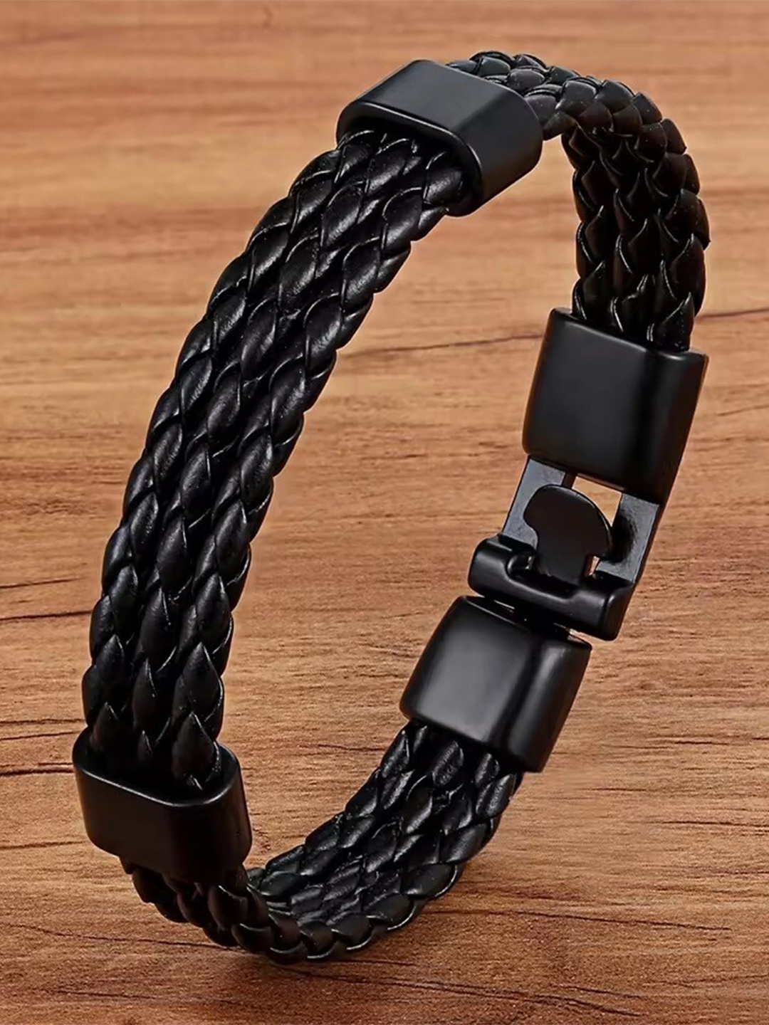 

MEENAZ Men Leather Silver-Plated Wraparound Bracelet