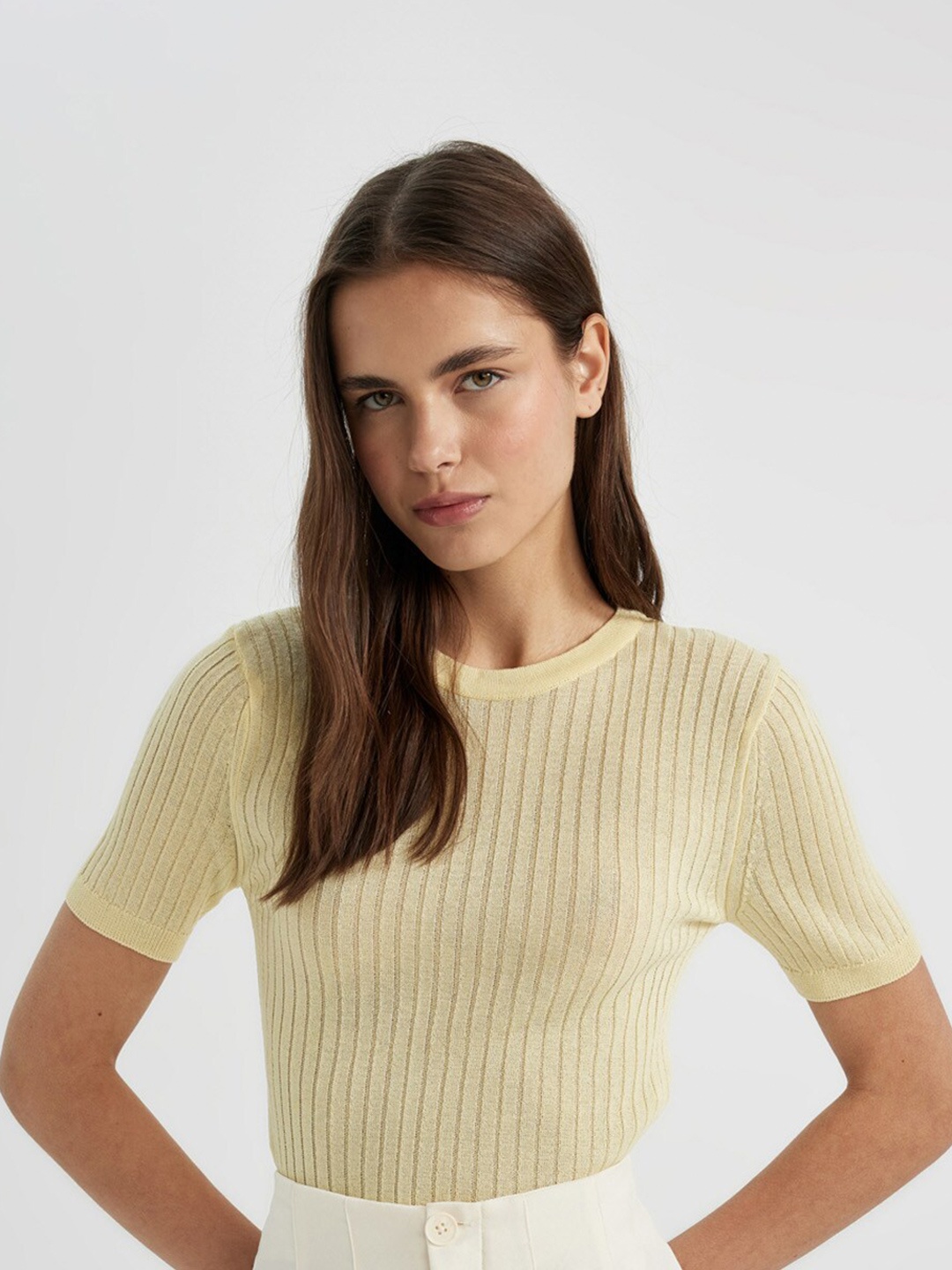 

DeFacto Self Design Fitted Top, Yellow