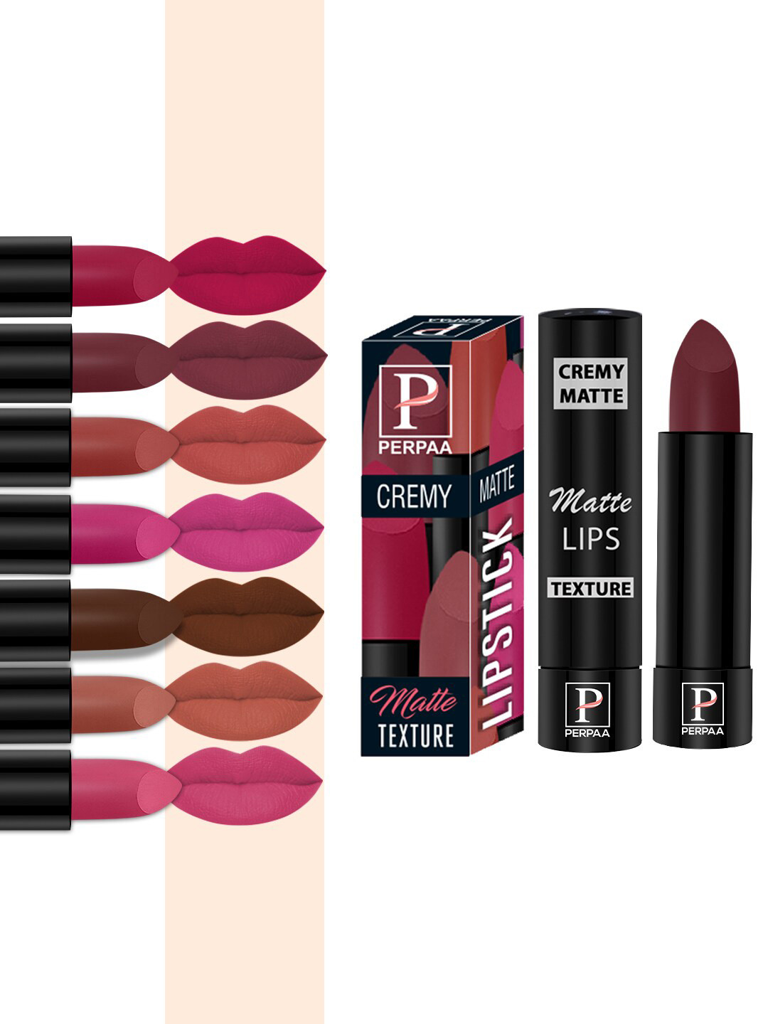

PERPAA Set Of 8 Creamy Matte Lipsticks With Jojoba Oil - 3.5g Each, Multi