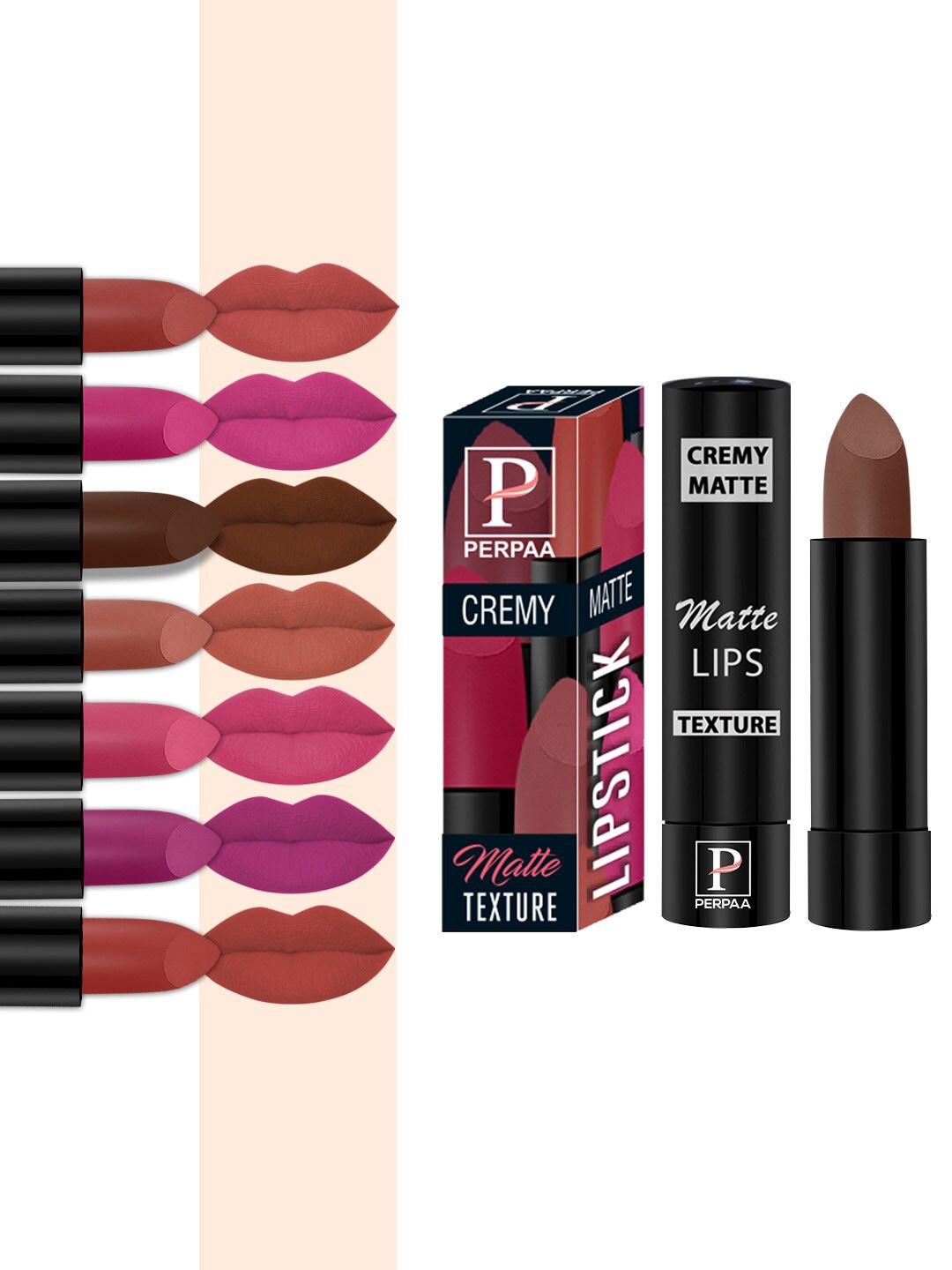 

PERPAA Set Of 8 Creamy Matte Lipsticks With Jojoba Oil - 3.5g Each, Multi