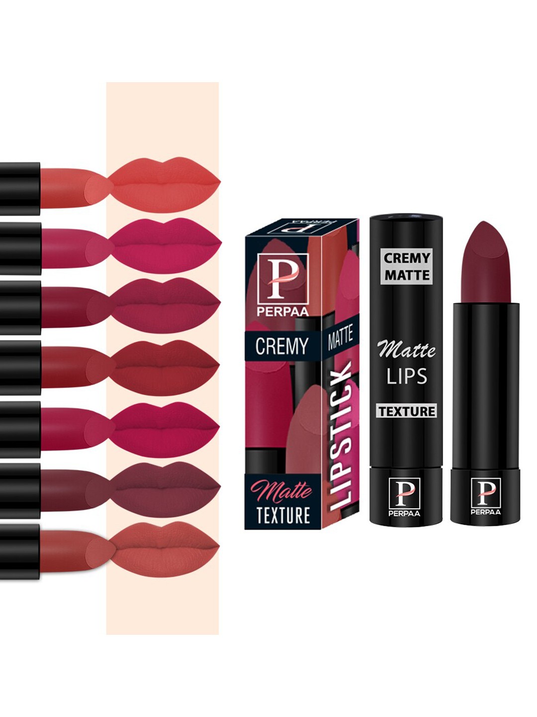 

PERPAA Set Of 8 Creamy Matte Lipsticks With Jojoba Oil - 3.5g Each, Multi