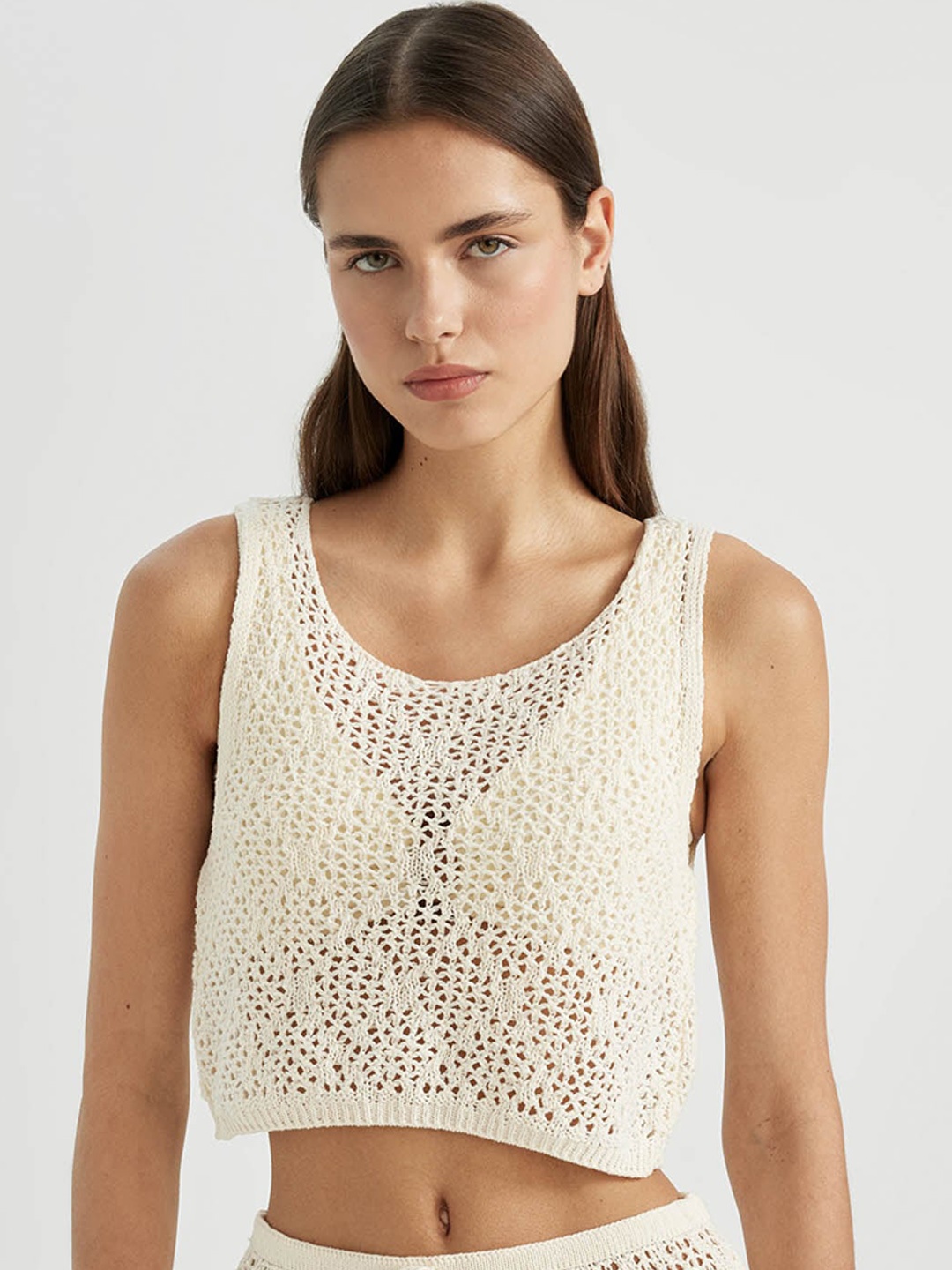

DeFacto Self-Design Swimwear Cover Up Top, White