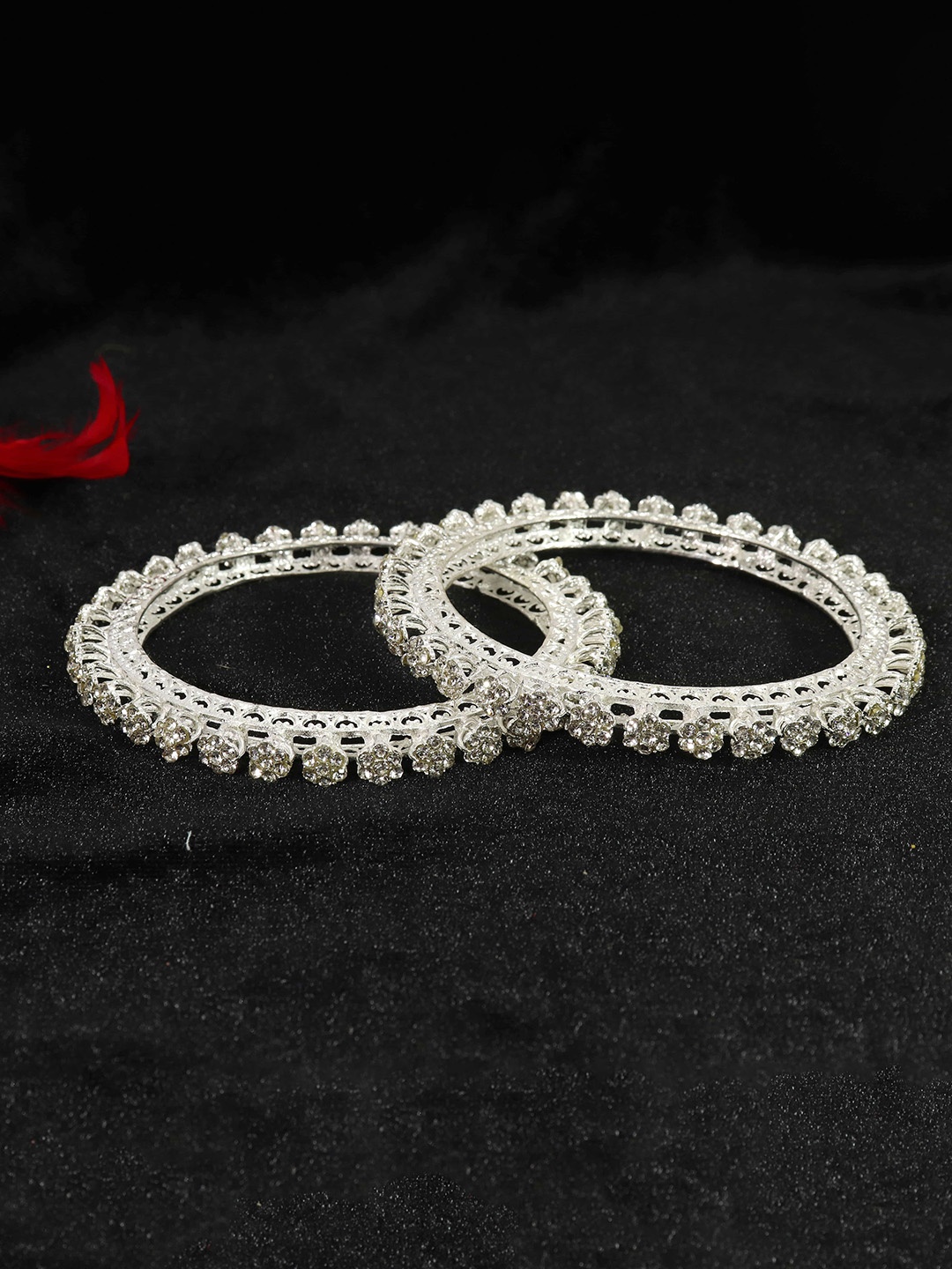

LAVAZZA Set Of 2 CZ American Diamond-Studded Bangles, Silver