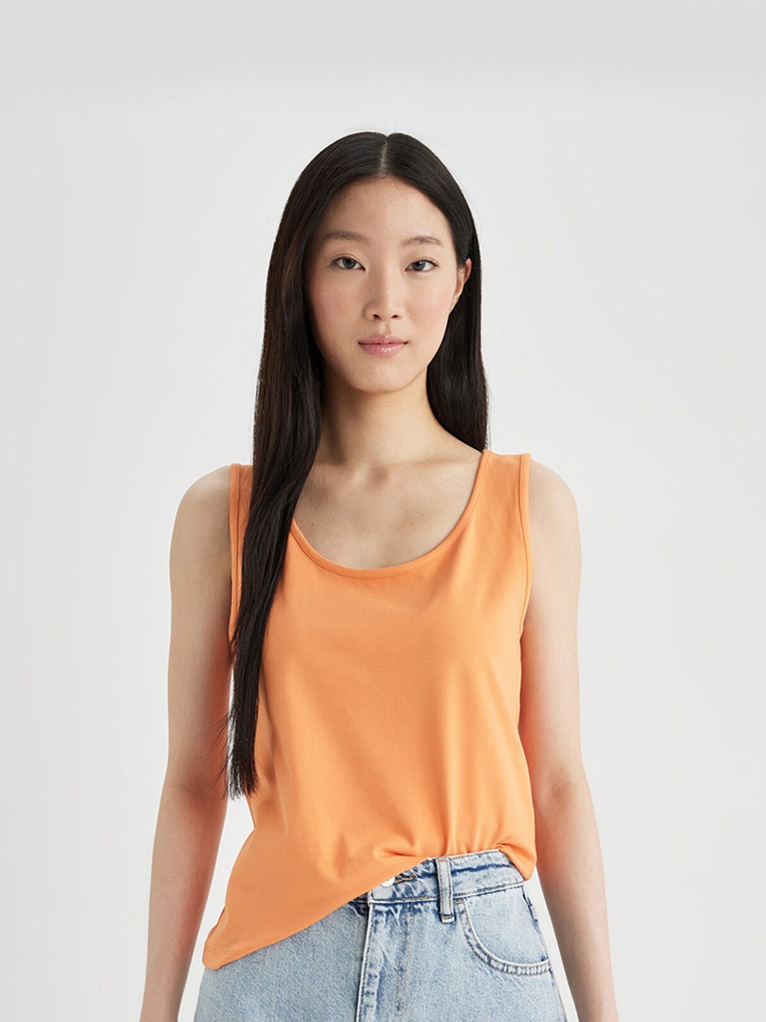 

DeFacto Women Solid Cotton Crop Top, Orange