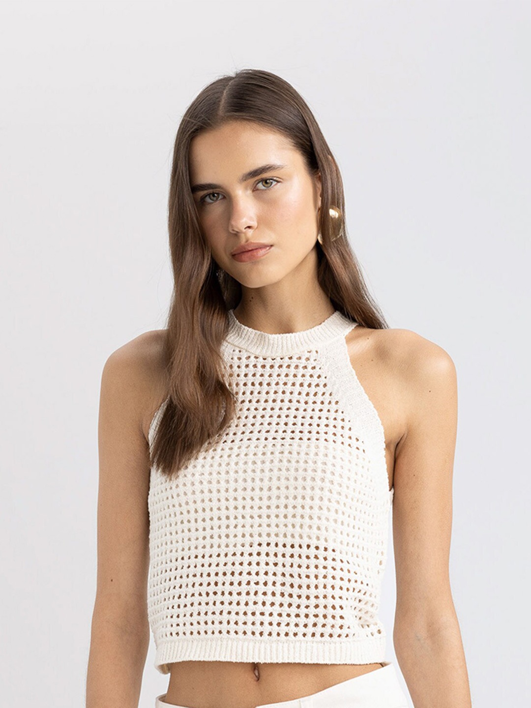 

DeFacto Women Self Design Crop Top, White