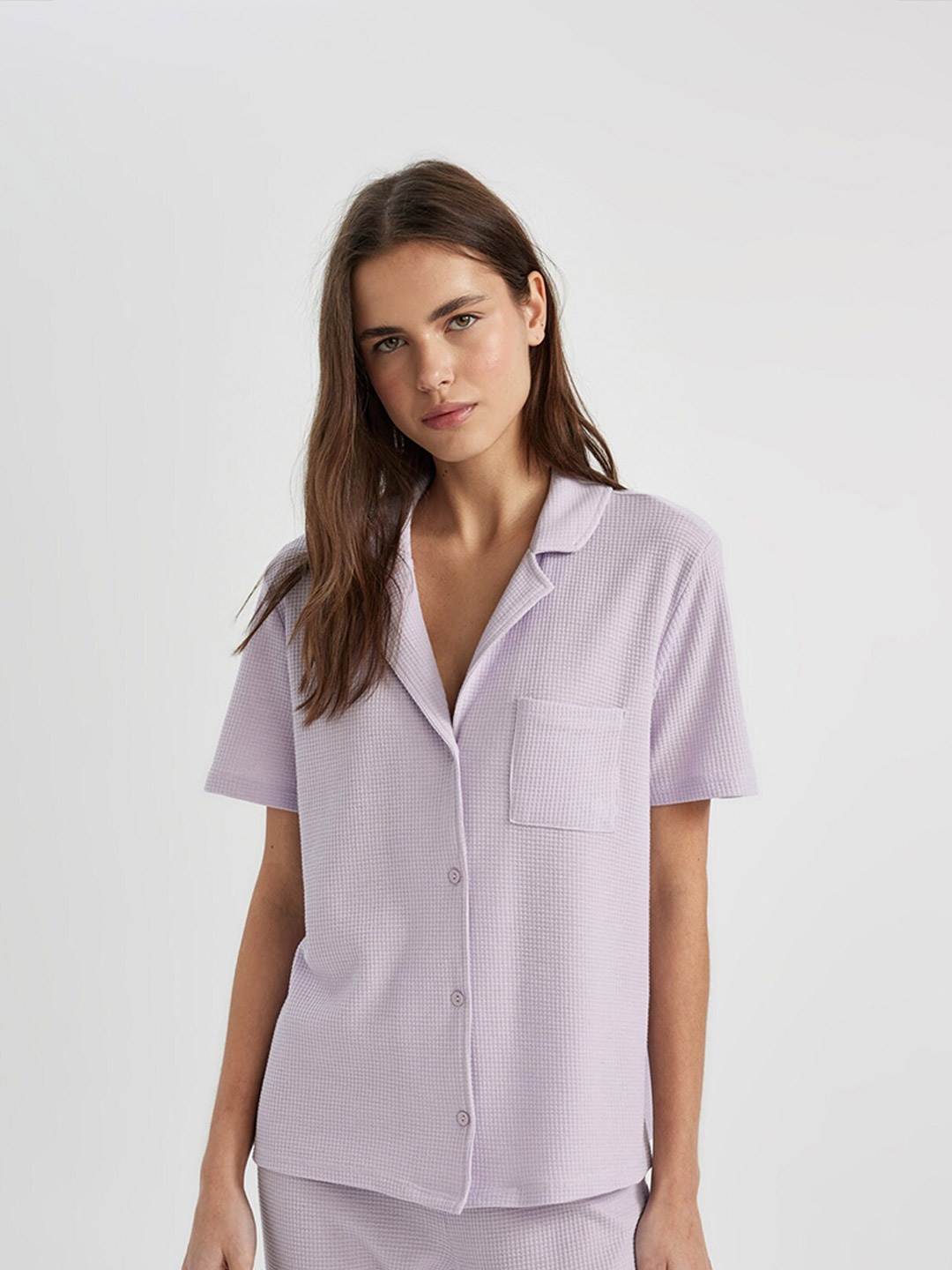 

DeFacto Women Cotton Solid Shirt Style Top, Purple