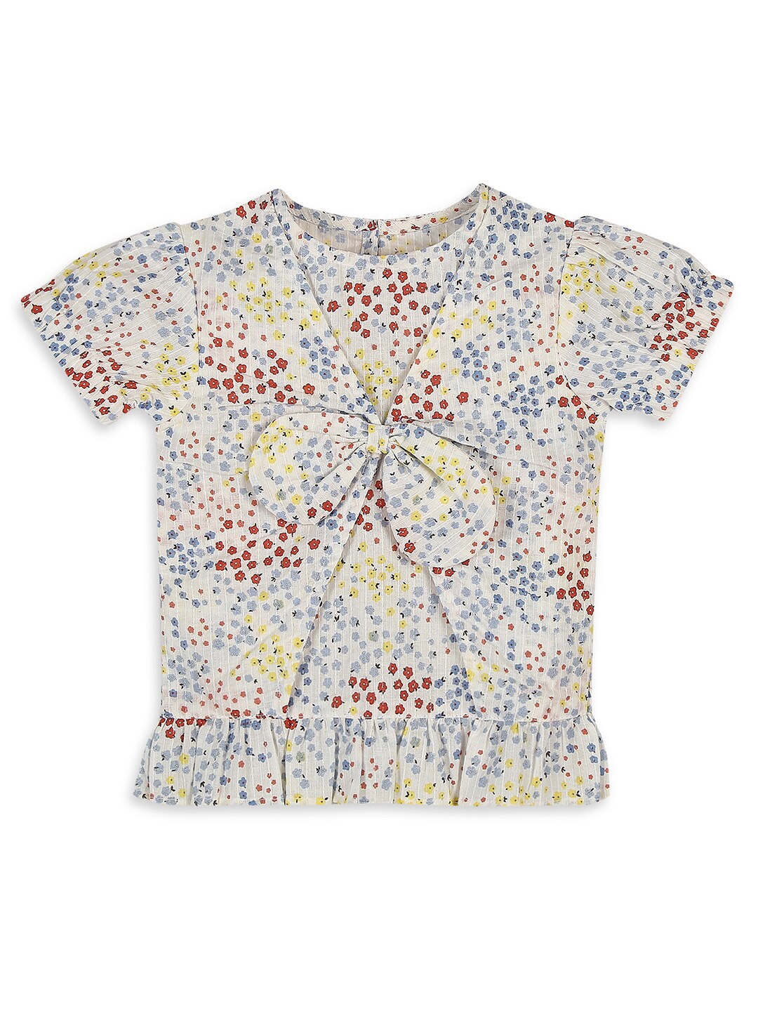 

My Milestones Kids-Girls Floral Print Peplum Top, White