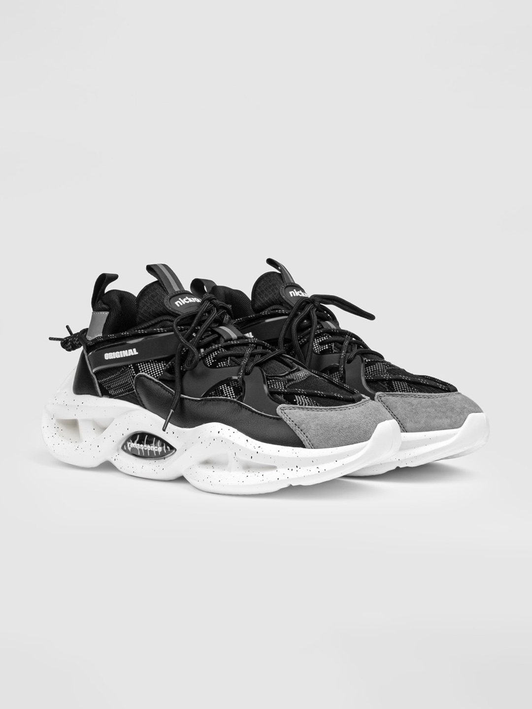 

Nickron Singalmaha Men Textured Lace Up Mesh Sneakers, Black