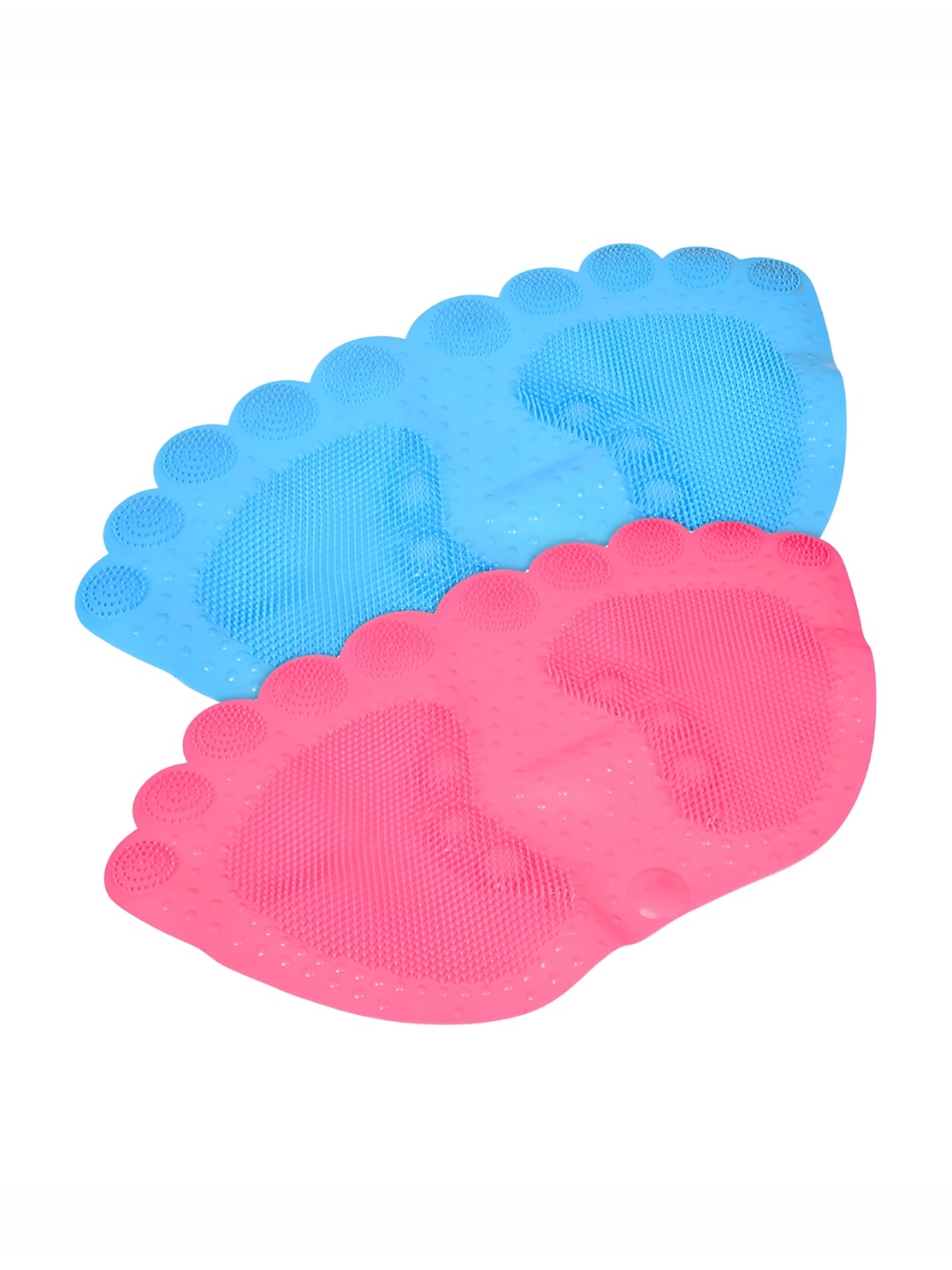 

Kuber Industries Blue & Pink 2 Pieces 120 GSM Foot Shape Bath Rugs