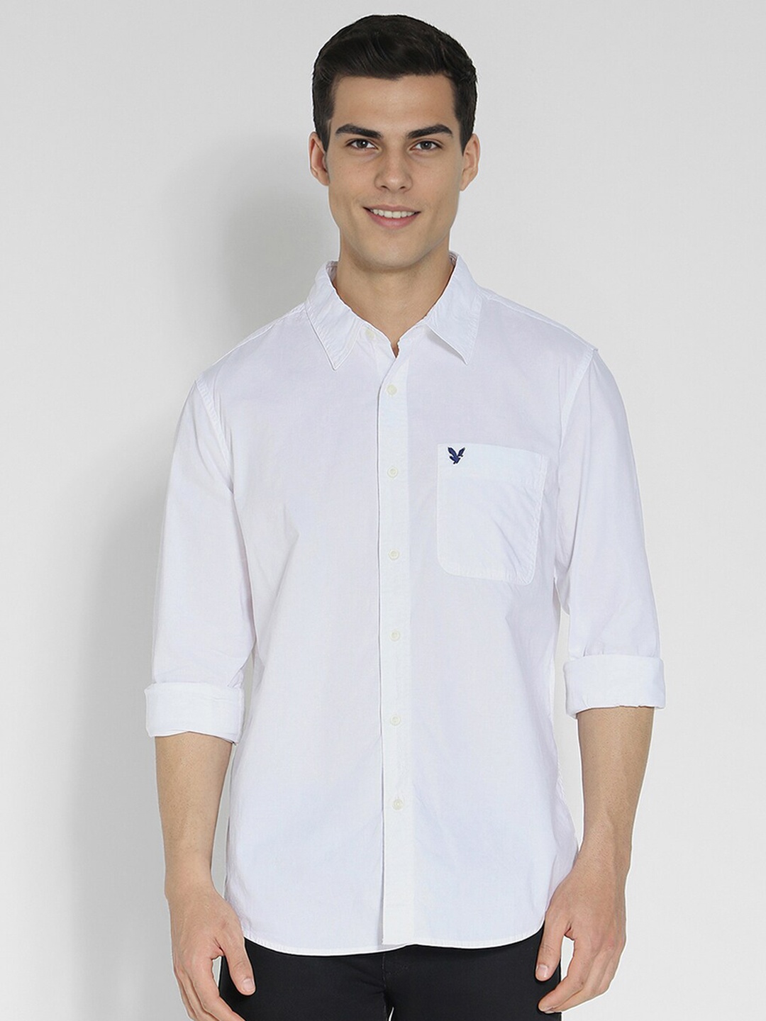 

AMERICAN EAGLE OUTFITTERS Men Slim Fit Opaque Casual Cotton Shirt, White