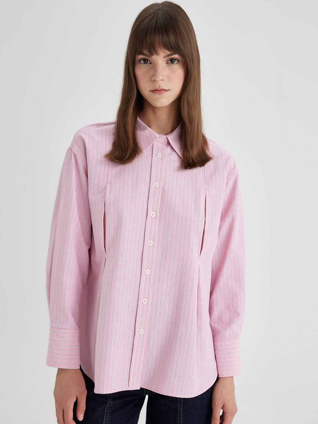 

DeFacto Striped Spread Collar Casual Shirt, Pink