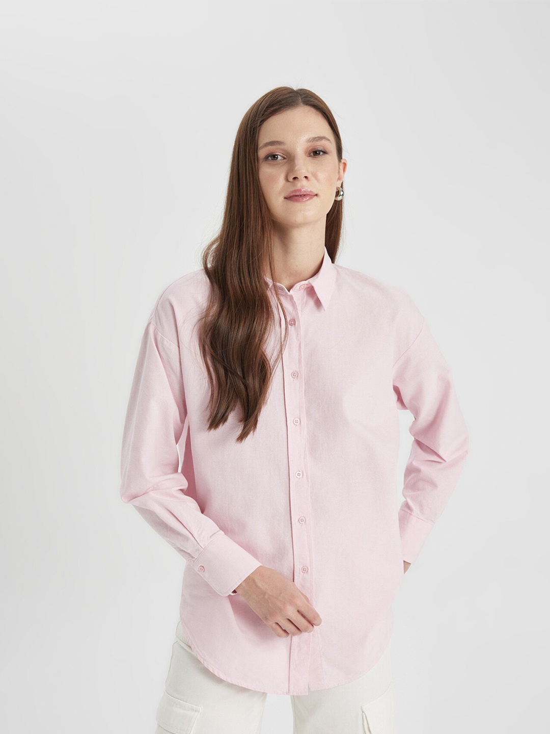

DeFacto Spread Collar Pure Cotton Casual Shirt, Pink